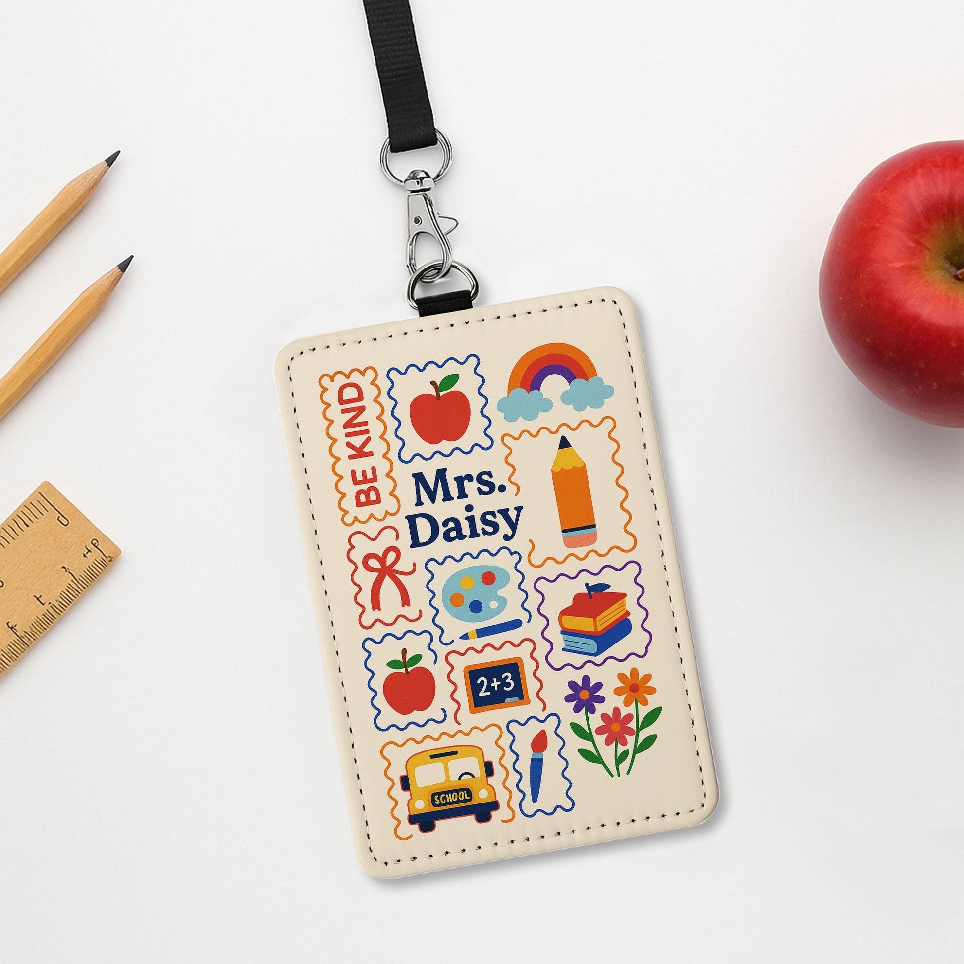 Teacher Badge Holder, Personalized ID Tag for School, Cute Be Kind Design, Custom Name Badge, Back to School Teacher Gift