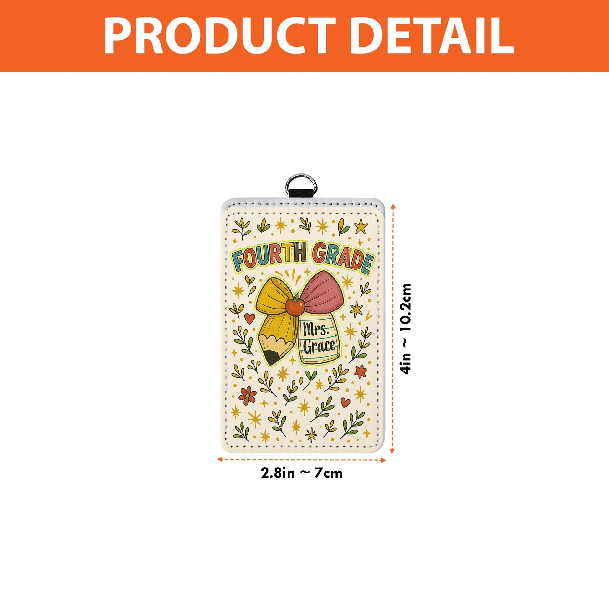 Fourth Grade Teacher Badge Holder, Faux Glitter ID Tag, Personalized Lanyard, Cute Pencil & Jar Design, Teacher Name Tag