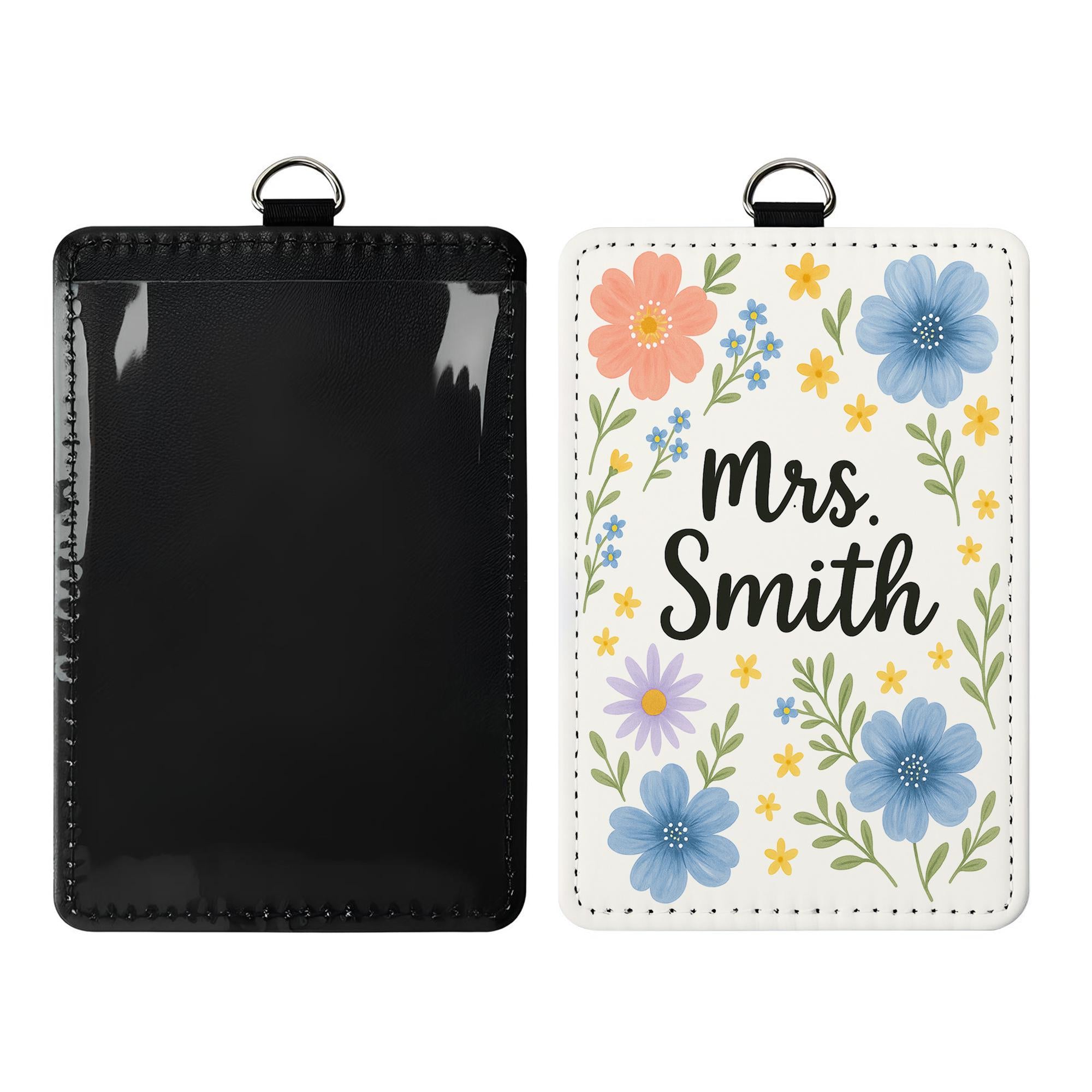 Floral Teacher Badge Holder, Custom Name ID Tag, Personalized Lanyard for Women, Cute Flower Design, Back to School Gift