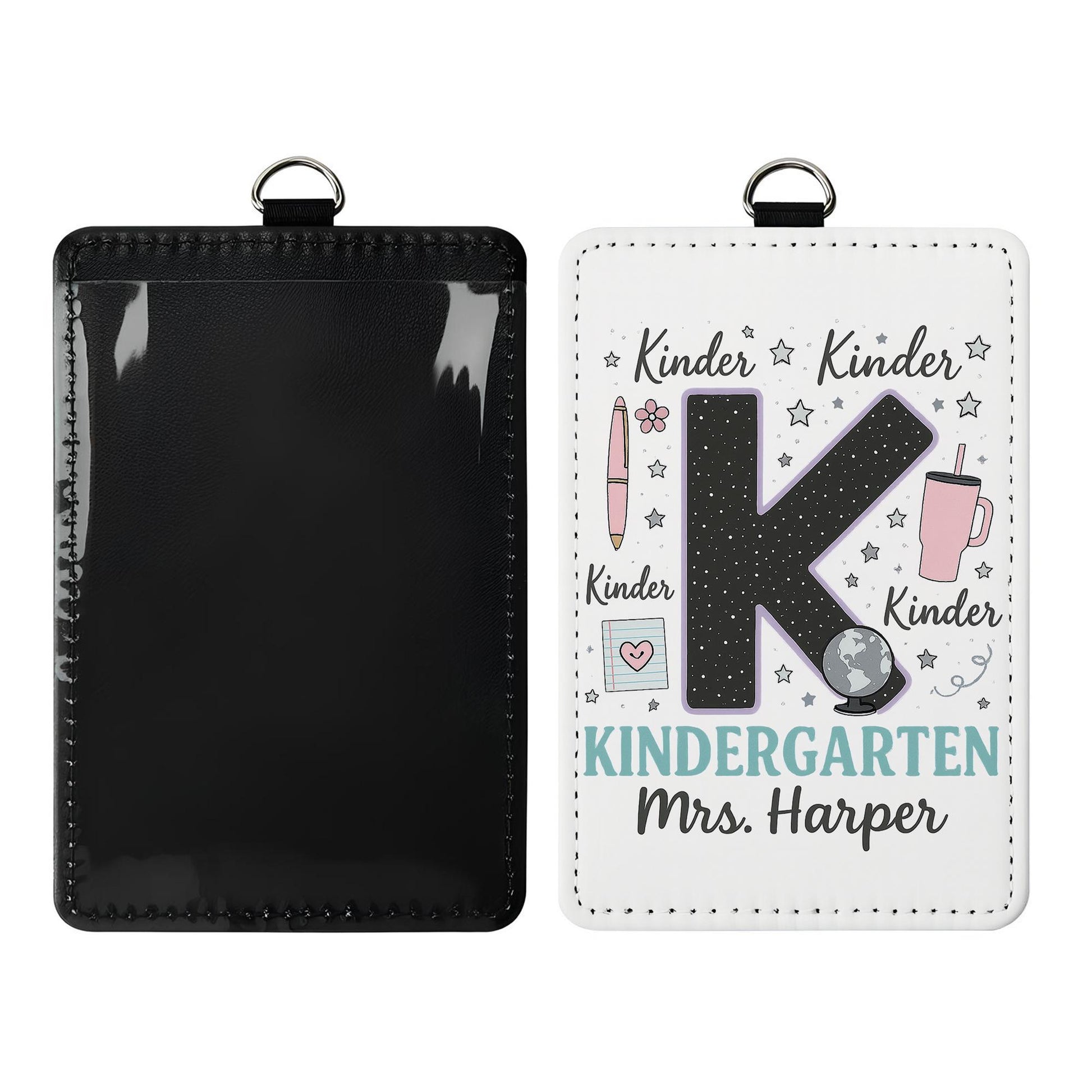 Kindergarten Teacher Badge, Personalized ID Holder with Name, Cute K Design, Back to School Gift, Custom Lanyard for Teachers