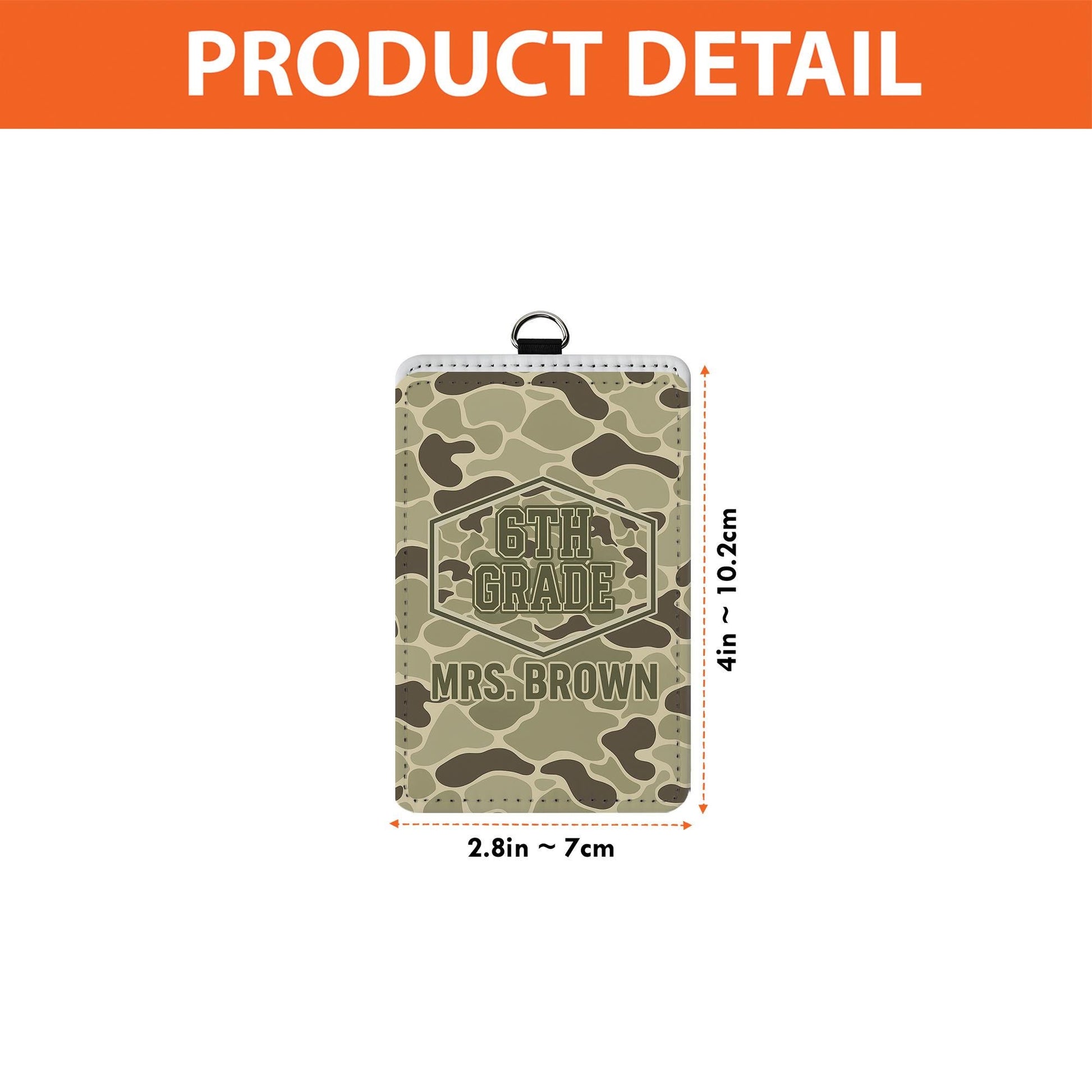 6th Grade Teacher Badge Holder, Personalized Camouflage ID Tag, Custom Name Badge for Men or Women, Back to School Teacher Gift