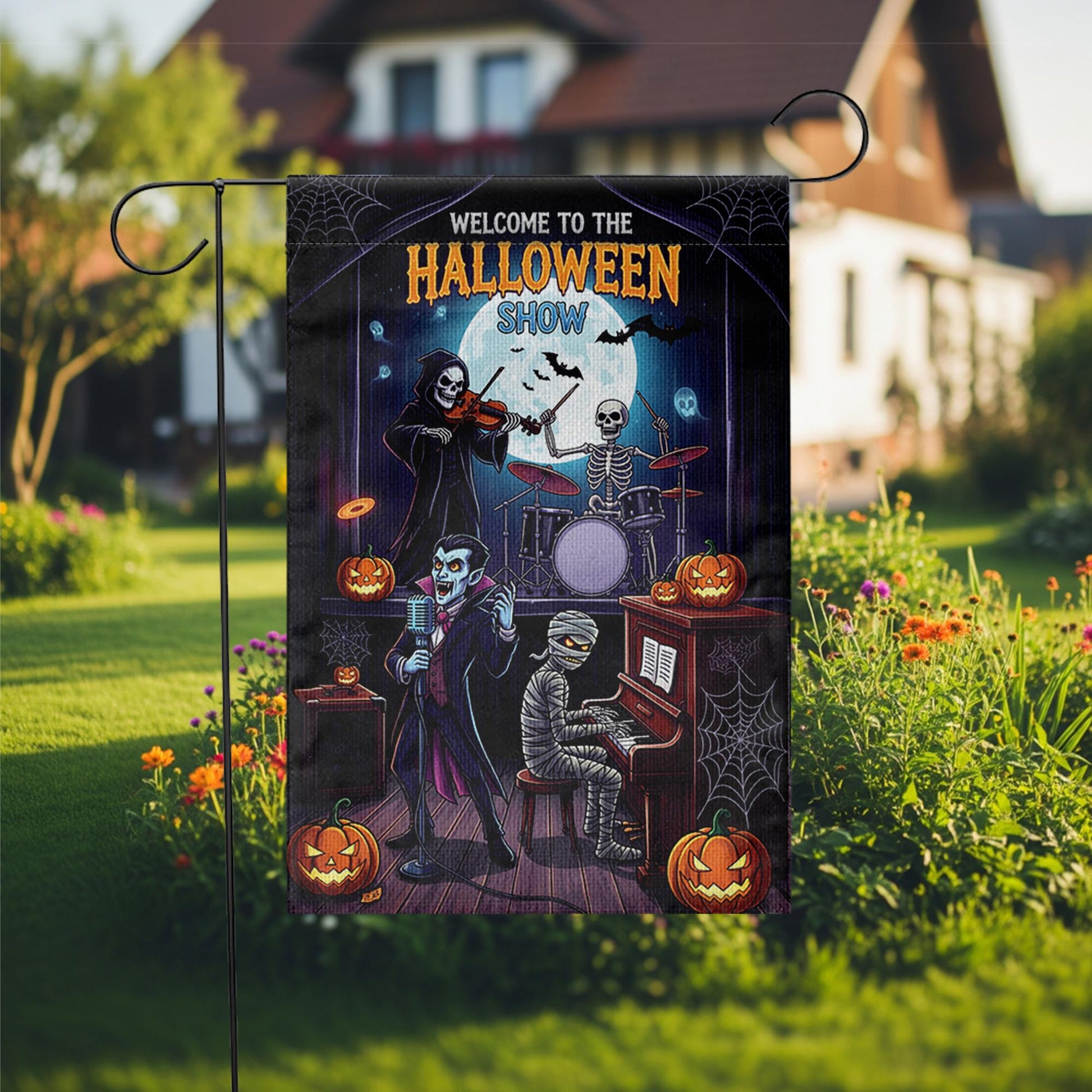 Halloween Band Garden Flag – Funny Monster Music Show Yard Decoration