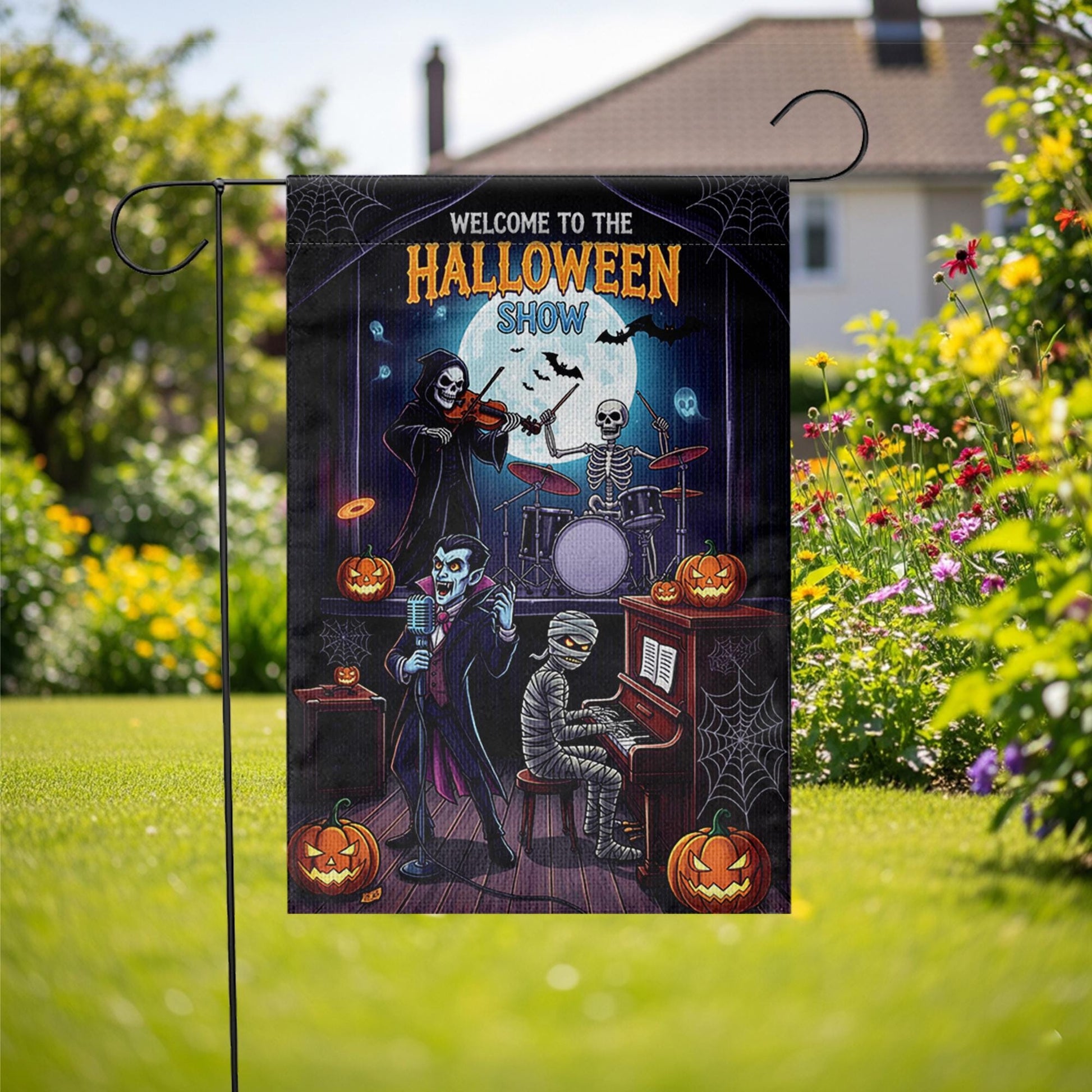 Halloween Band Garden Flag – Funny Monster Music Show Yard Decoration