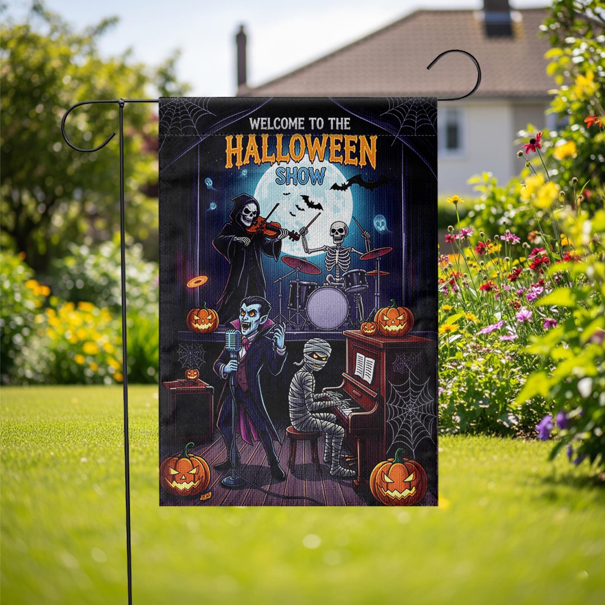 Halloween Band Garden Flag – Funny Monster Music Show Yard Decoration