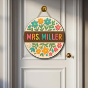 Teacher Door Hanger Sign, Custom Classroom Sign with Name, Floral Welcome Decor, Personalized Back to School Gift for Teachers