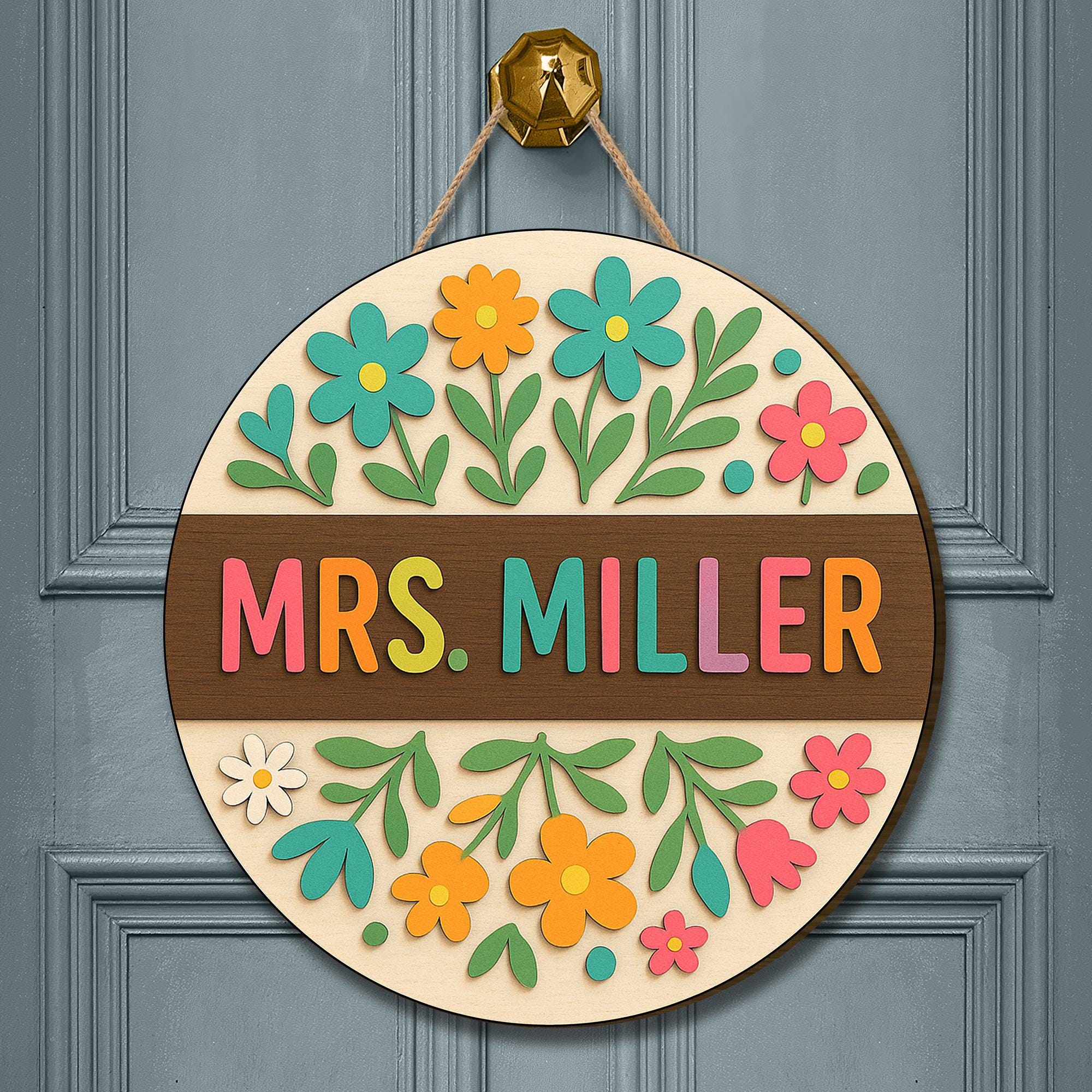 Teacher Door Hanger Sign, Custom Classroom Sign with Name, Floral Welcome Decor, Personalized Back to School Gift for Teachers