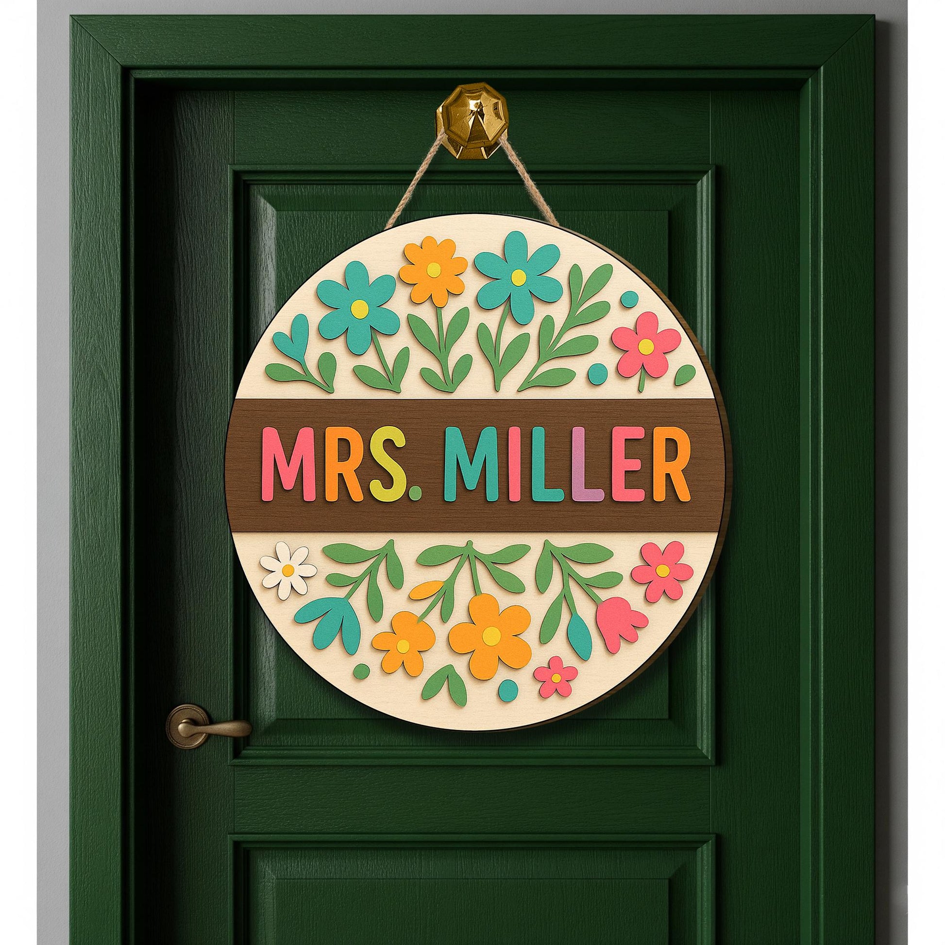 Teacher Door Hanger Sign, Custom Classroom Sign with Name, Floral Welcome Decor, Personalized Back to School Gift for Teachers