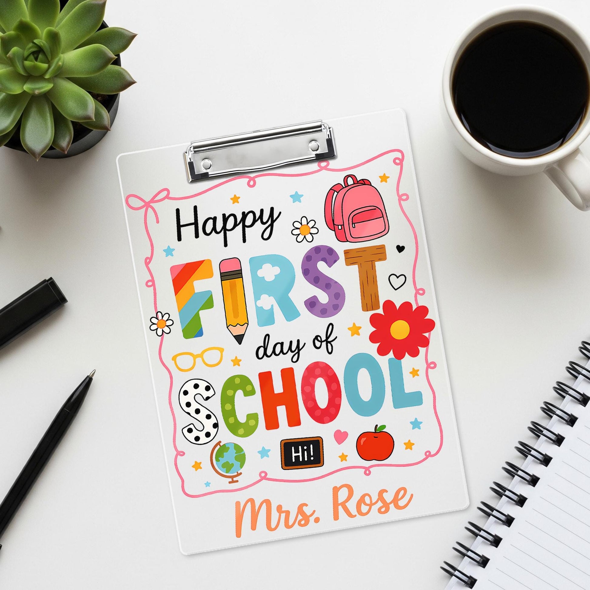 First Day of School Clipboard, Personalized Teacher Clipboard, Custom Name Classroom Gift, Cute Back to School Office Supplies