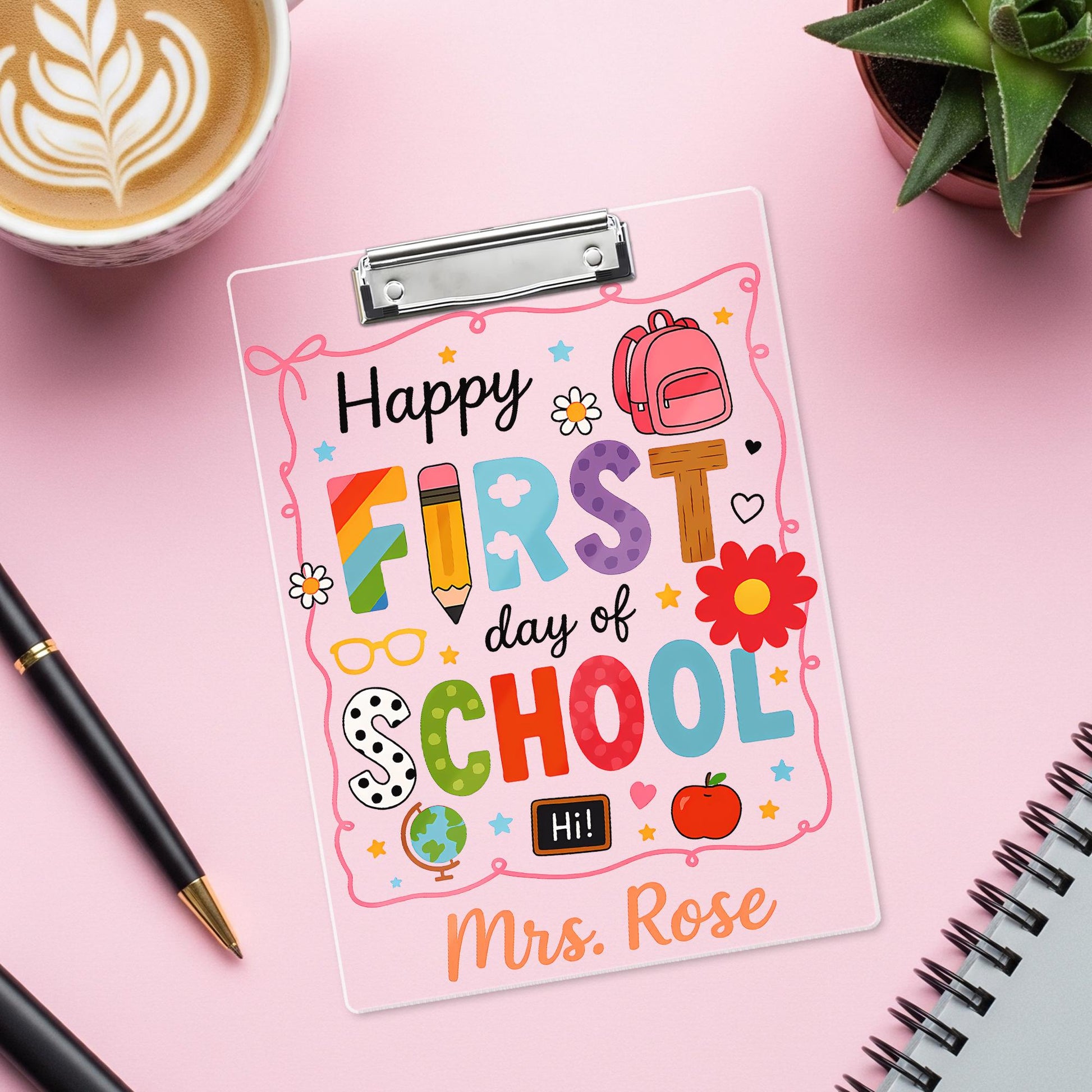 First Day of School Clipboard, Personalized Teacher Clipboard, Custom Name Classroom Gift, Cute Back to School Office Supplies