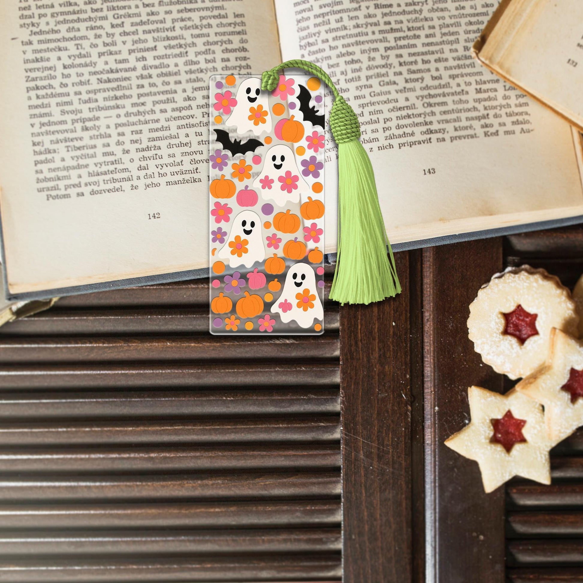 Cute Ghost Bookmark, Halloween Tassel Bookmark, Kawaii Pumpkin Ghost Gift, Spooky Fall Book Lover Accessory, Floral Bat Bookmark