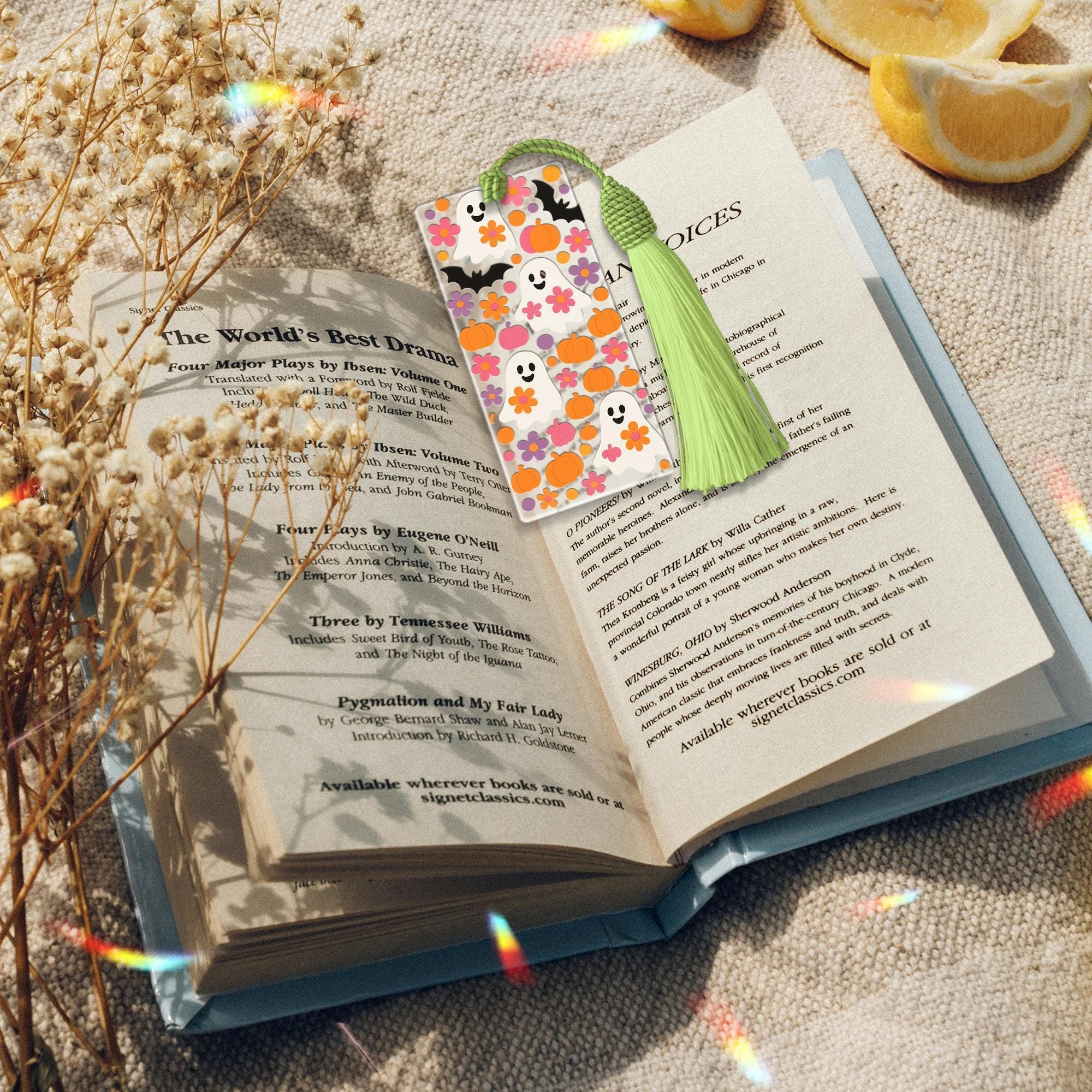 Cute Ghost Bookmark, Halloween Tassel Bookmark, Kawaii Pumpkin Ghost Gift, Spooky Fall Book Lover Accessory, Floral Bat Bookmark