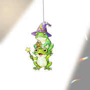 Halloween Frog Suncatcher – Cute Witch Frog Window Hanging – Stained Glass Frog Ornament – Funny Fall Frog Halloween Decor