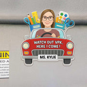 Personalized Teacher Car Visor Clip, Custom VPK Teacher Gift for Her, Cute Car Accessory, First Day of School Cartoon Portrait
