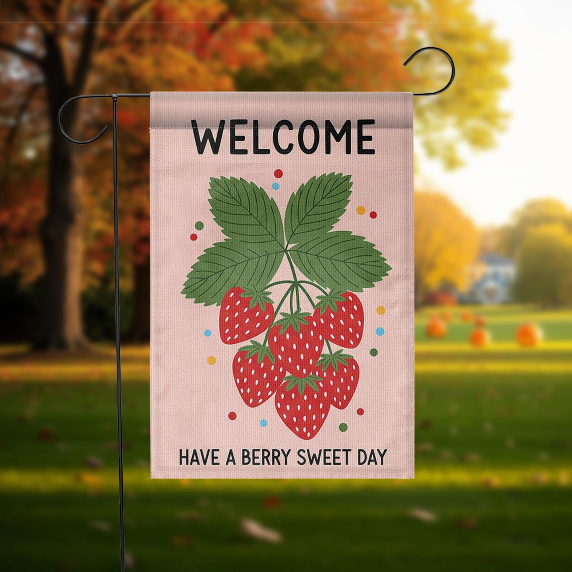 Welcome Strawberry Garden Flag, Summer Outdoor Decor, Cute Yard Banner, Berry Sweet Sign, Seasonal Garden Decoration
