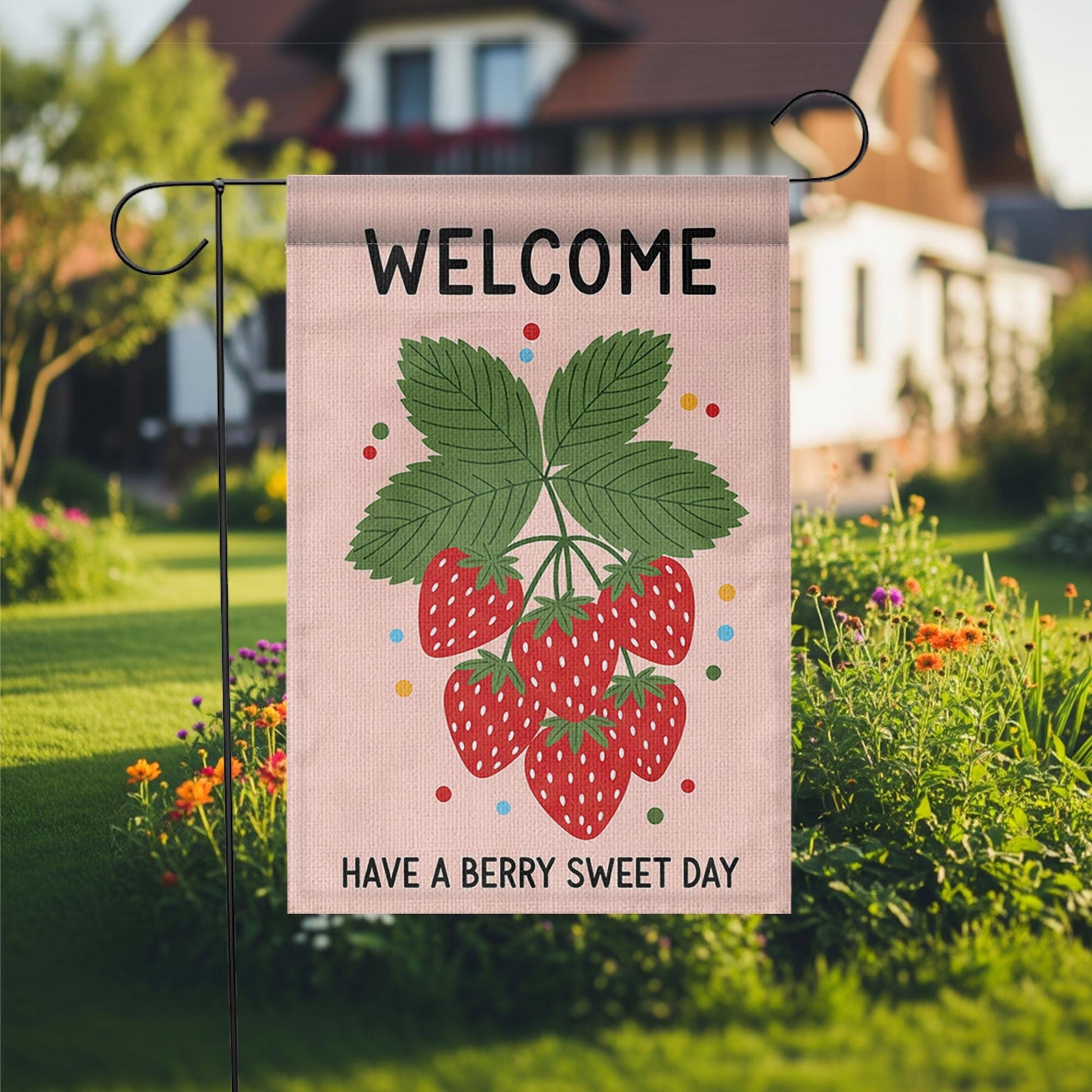 Welcome Strawberry Garden Flag, Summer Outdoor Decor, Cute Yard Banner, Berry Sweet Sign, Seasonal Garden Decoration