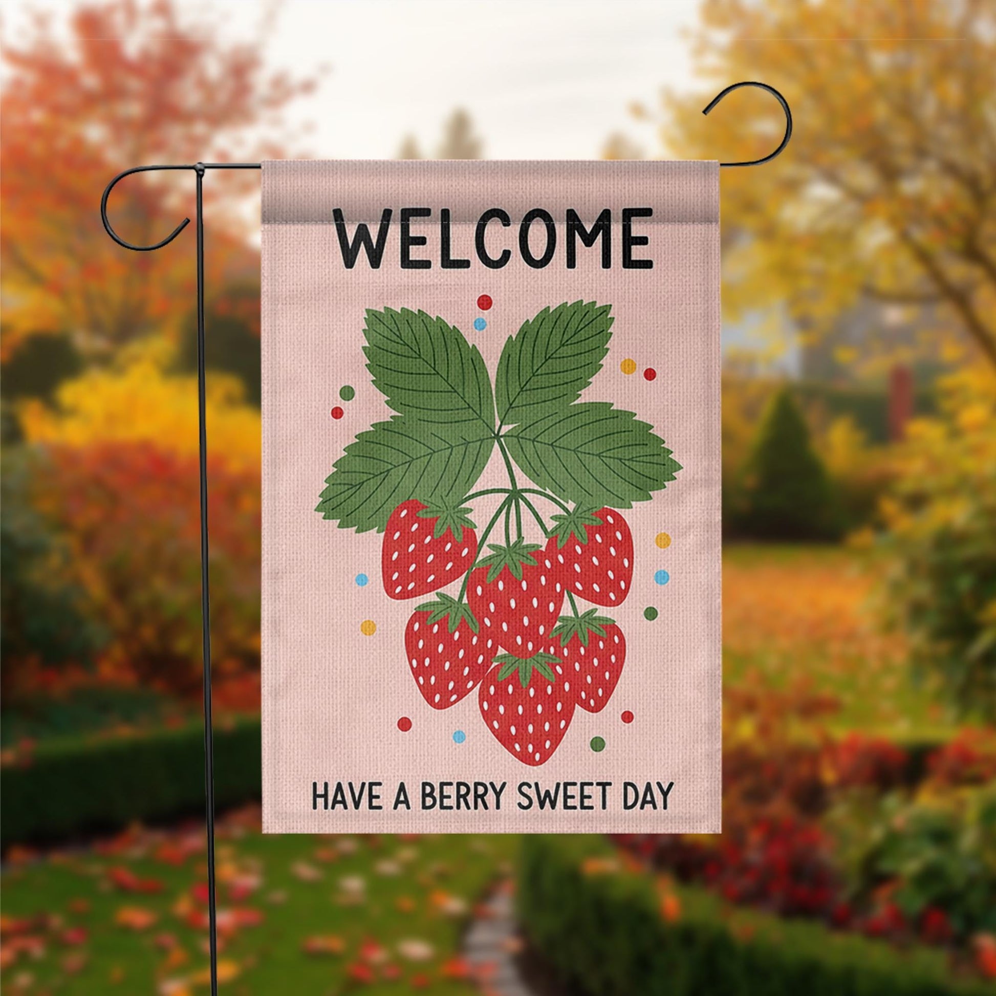 Welcome Strawberry Garden Flag, Summer Outdoor Decor, Cute Yard Banner, Berry Sweet Sign, Seasonal Garden Decoration