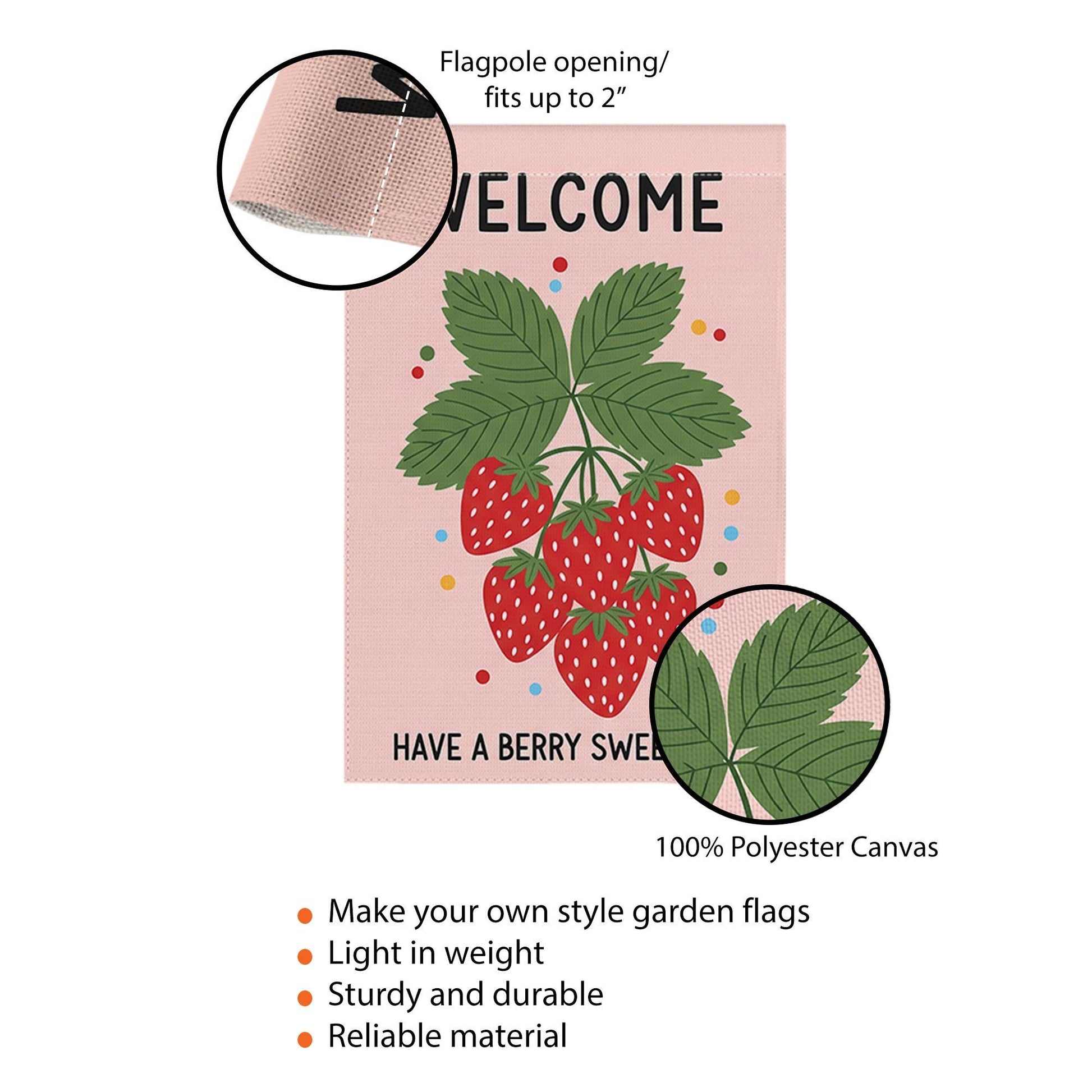 Welcome Strawberry Garden Flag, Summer Outdoor Decor, Cute Yard Banner, Berry Sweet Sign, Seasonal Garden Decoration