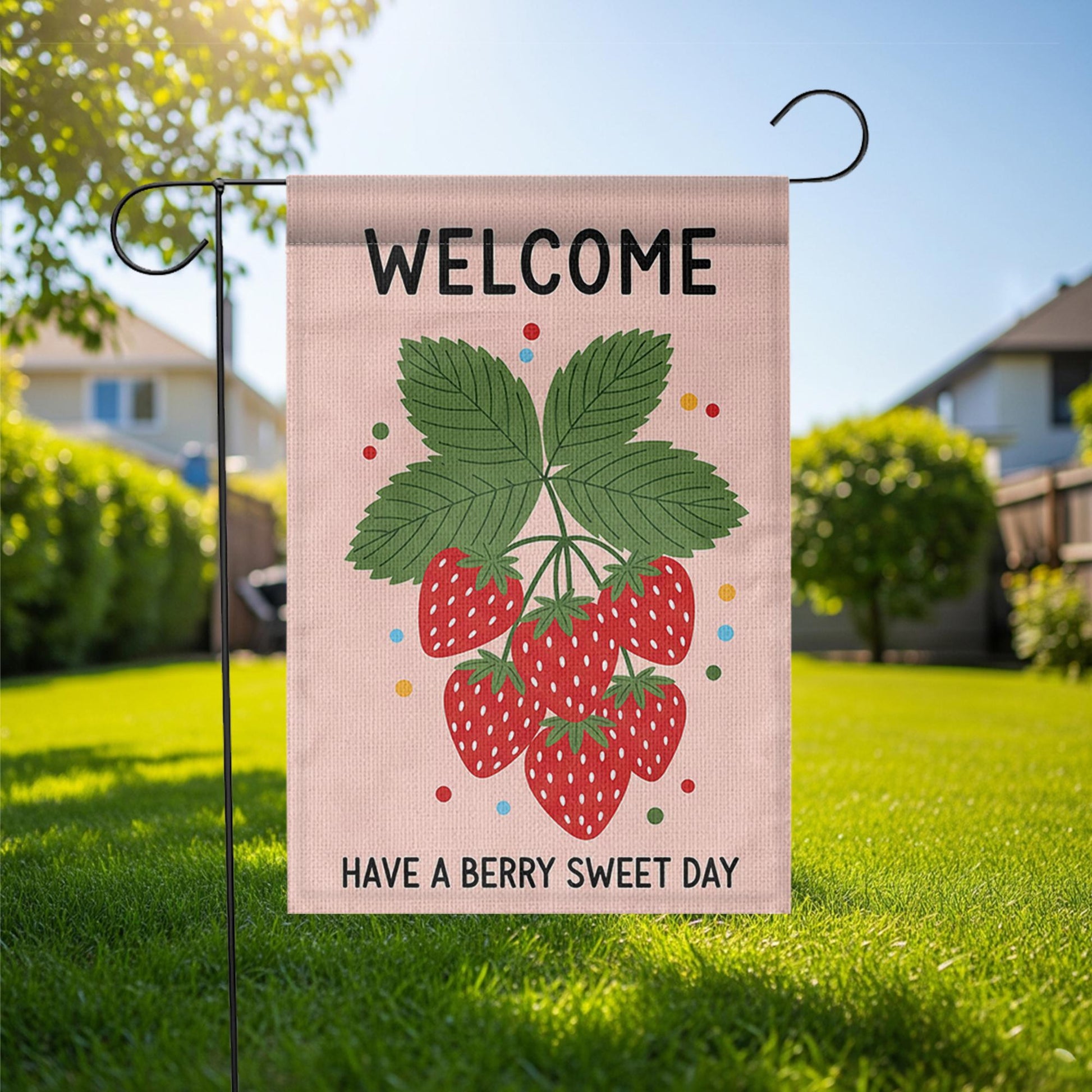 Welcome Strawberry Garden Flag, Summer Outdoor Decor, Cute Yard Banner, Berry Sweet Sign, Seasonal Garden Decoration