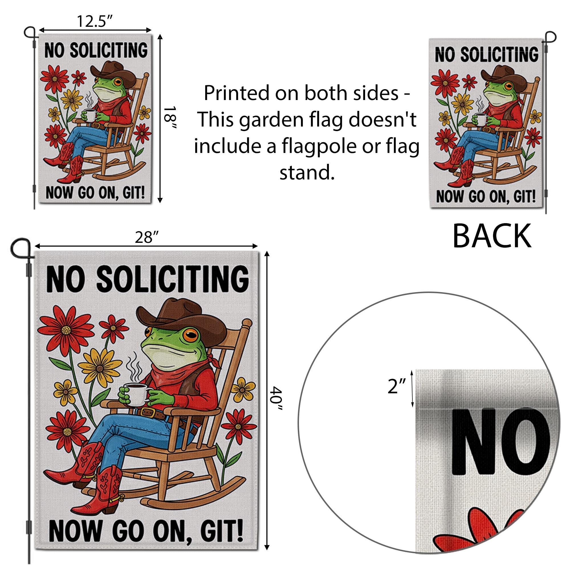 Funny No Soliciting Garden Flag, Cowboy Frog Yard Sign, Rustic Porch Decor, Outdoor Humor Flag, Country Welcome Banner