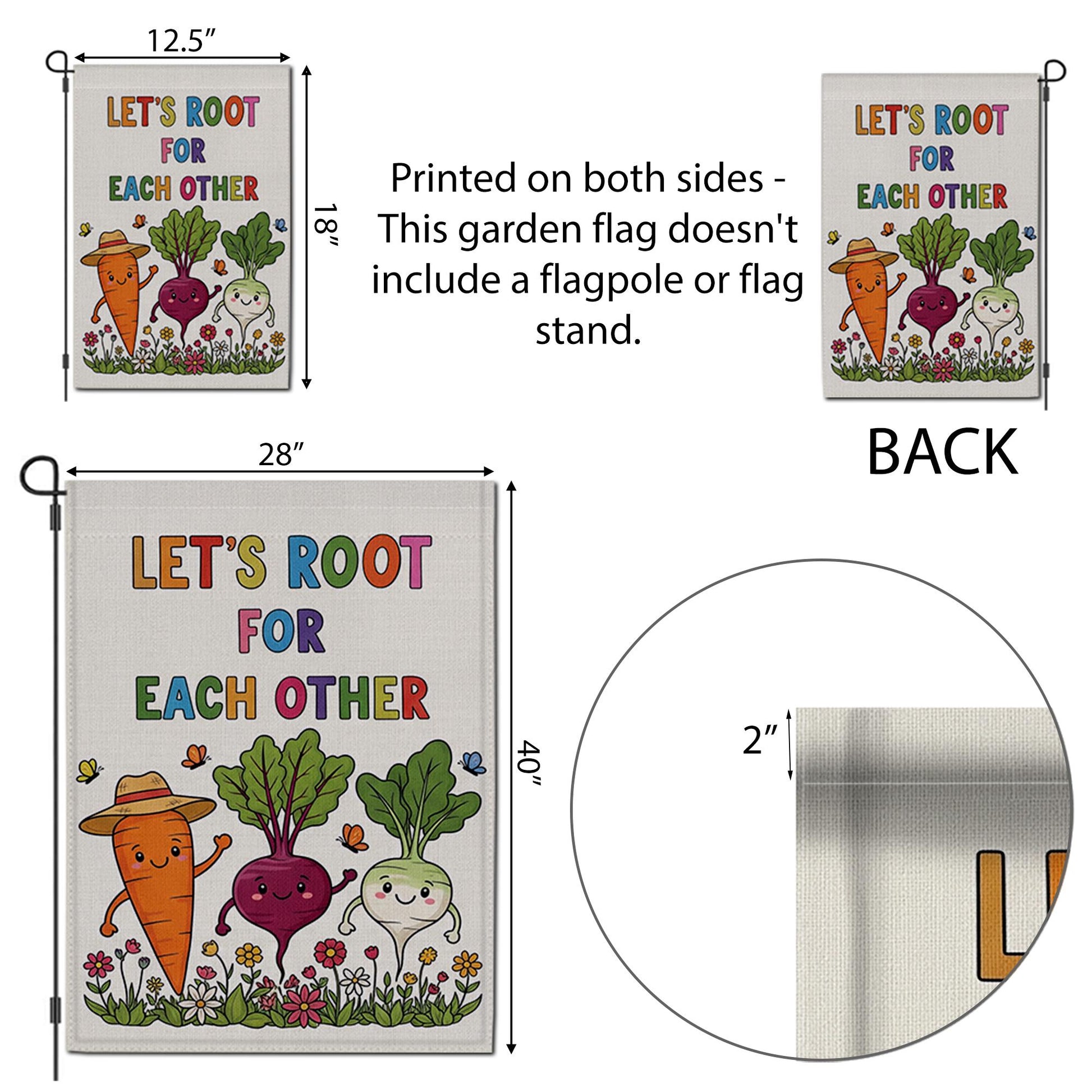 Let's Root for Each Other Garden Flag, Cute Vegetable Yard Sign, Uplifting Outdoor Decor, Funny Garden Banner, Wholesome Flag