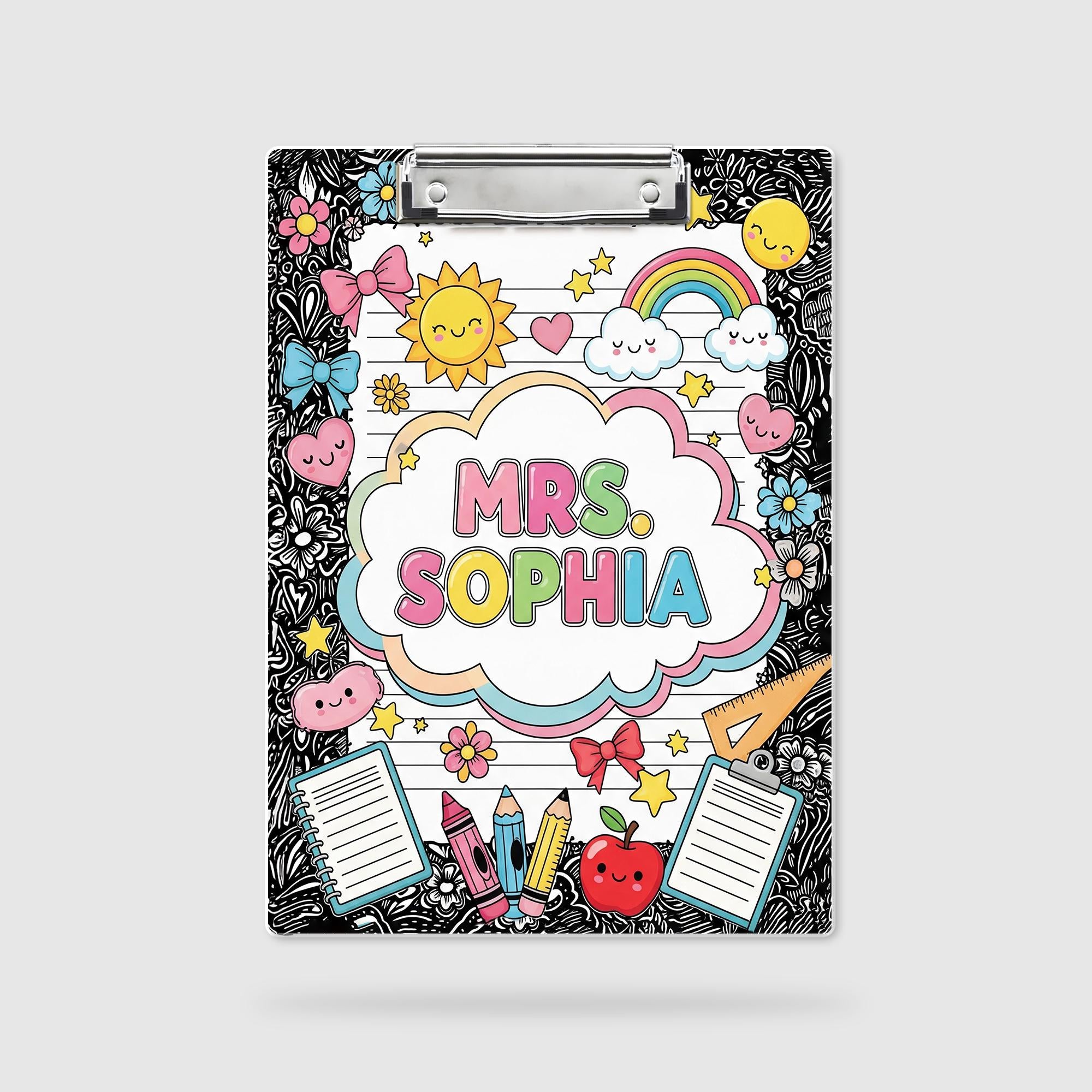 Personalized Teacher Clipboard, Cute Rainbow Name Clipboard, Custom Back to School Gift, Classroom Supplies for Teachers