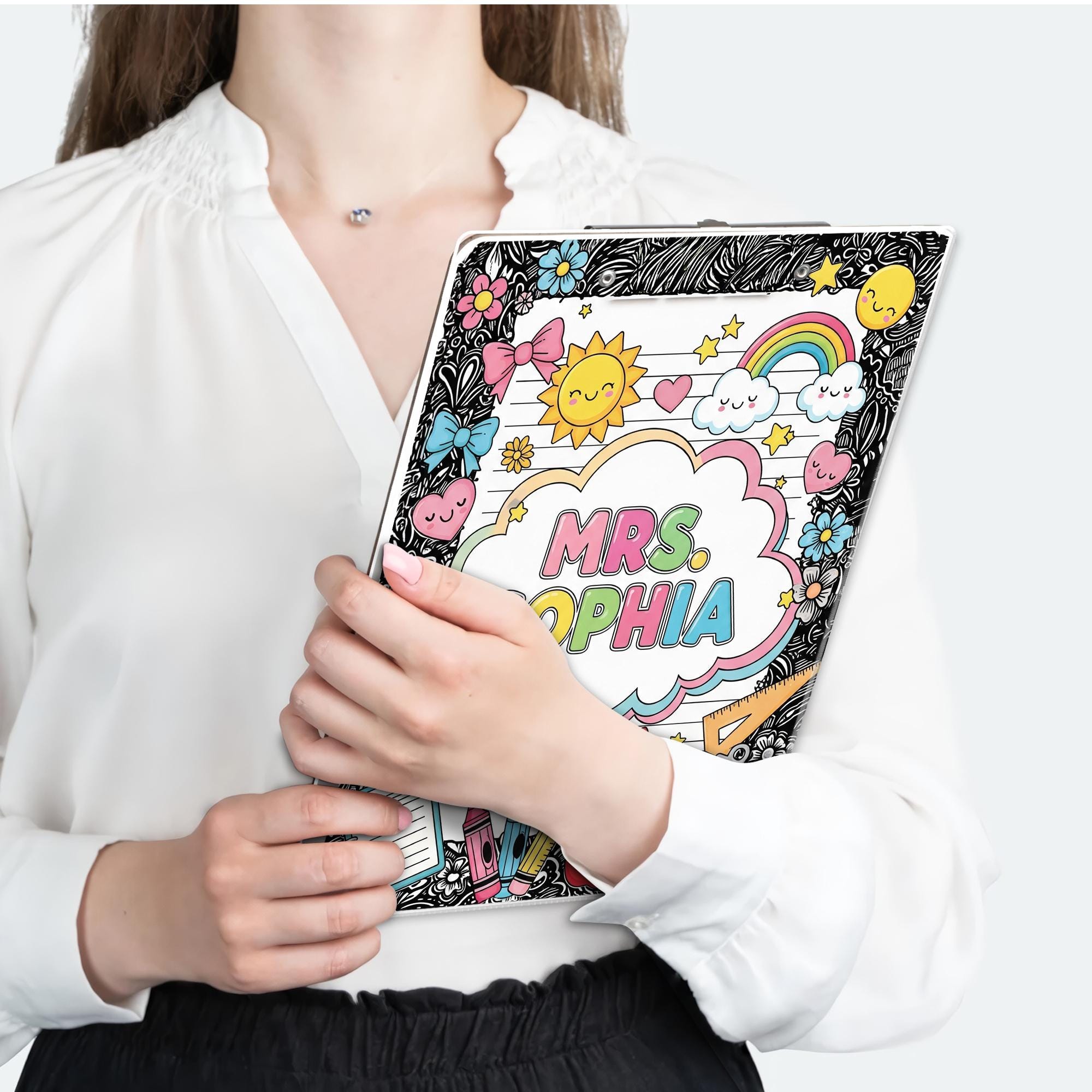 Personalized Teacher Clipboard, Cute Rainbow Name Clipboard, Custom Back to School Gift, Classroom Supplies for Teachers