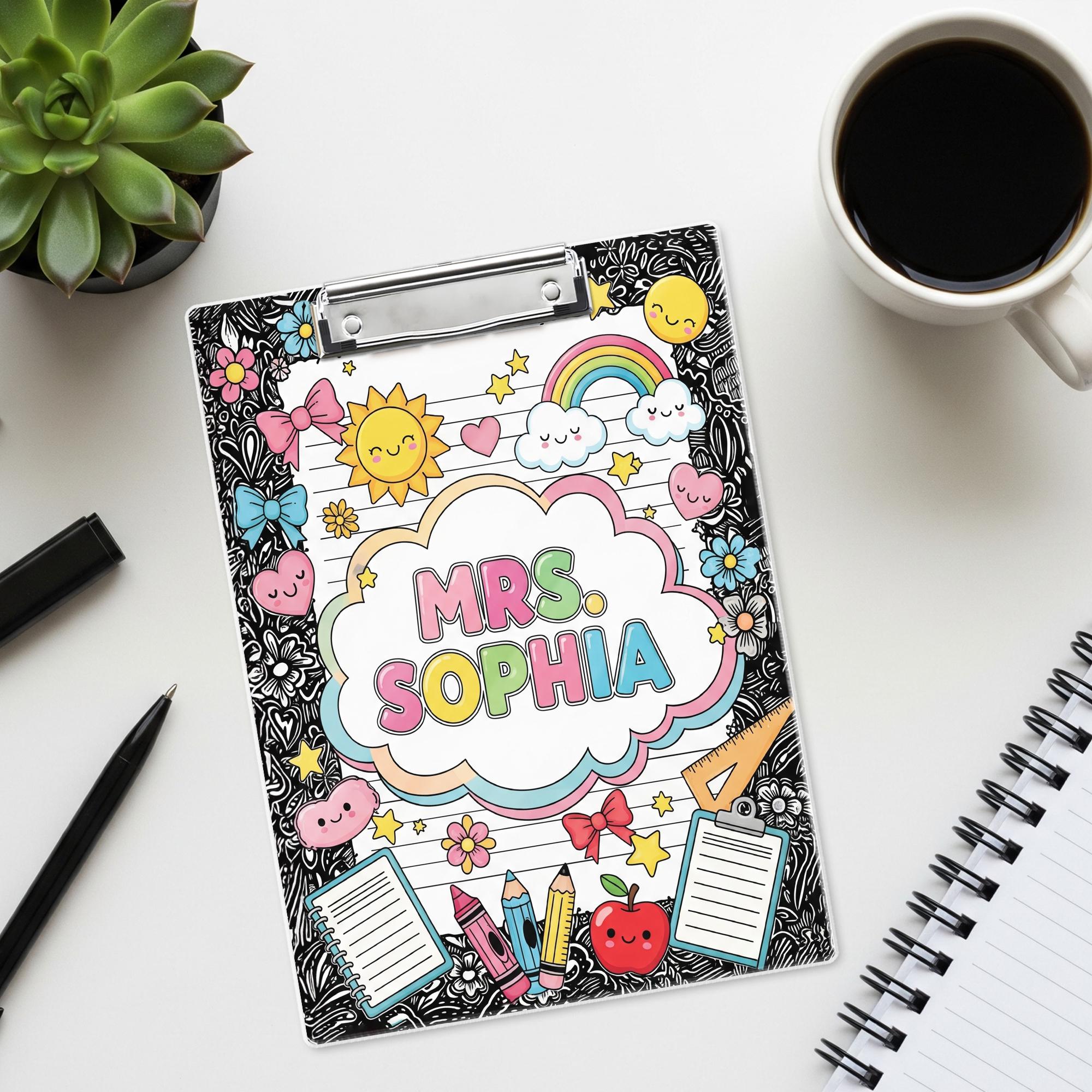 Personalized Teacher Clipboard, Cute Rainbow Name Clipboard, Custom Back to School Gift, Classroom Supplies for Teachers