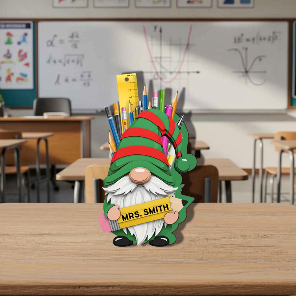 Personalized Teacher Gnome Pencil Holder| Custom Classroom Decor | Back to School or Holiday Gift for Teachers | Cute Pencil Holder Display