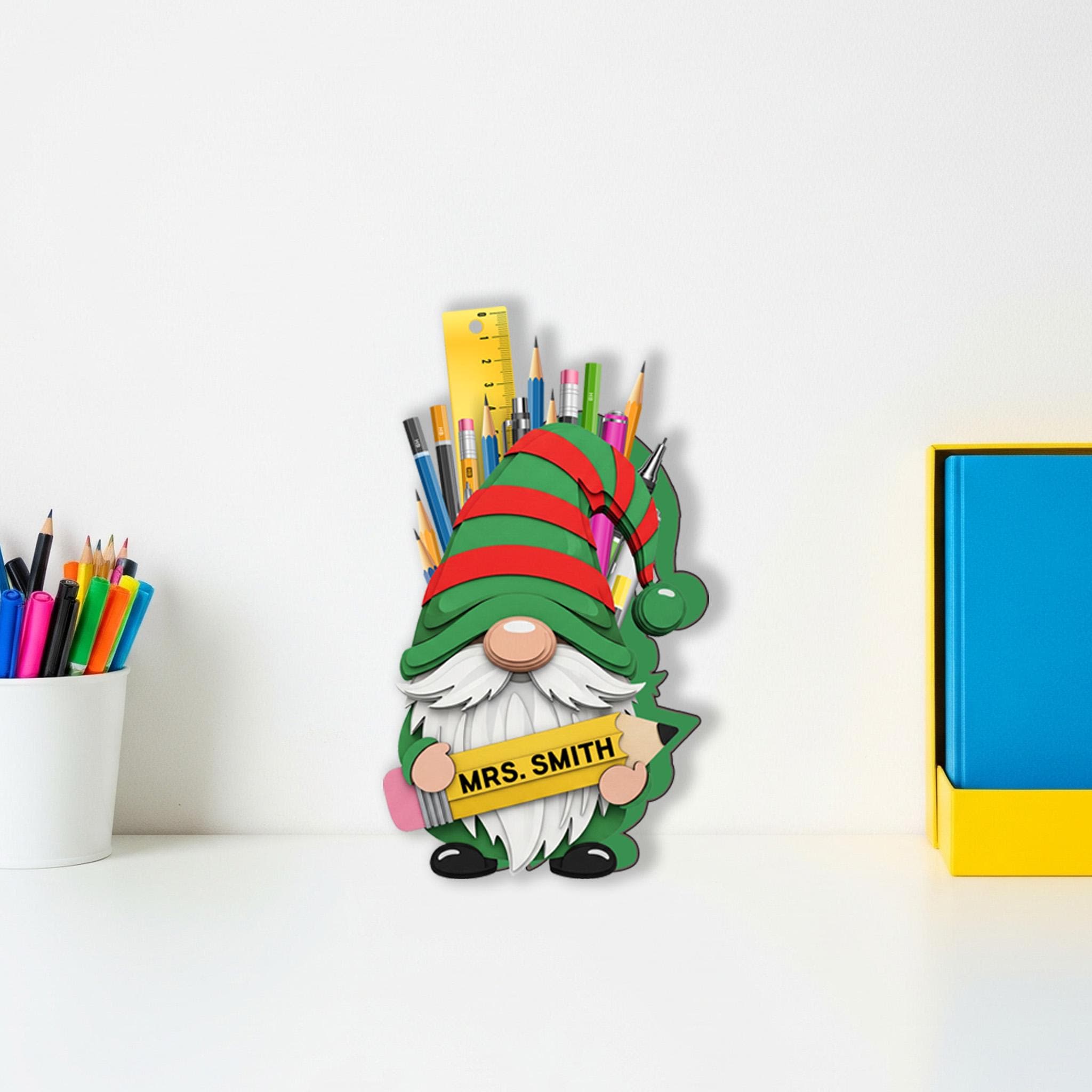 Personalized Teacher Gnome Pencil Holder| Custom Classroom Decor | Back to School or Holiday Gift for Teachers | Cute Pencil Holder Display