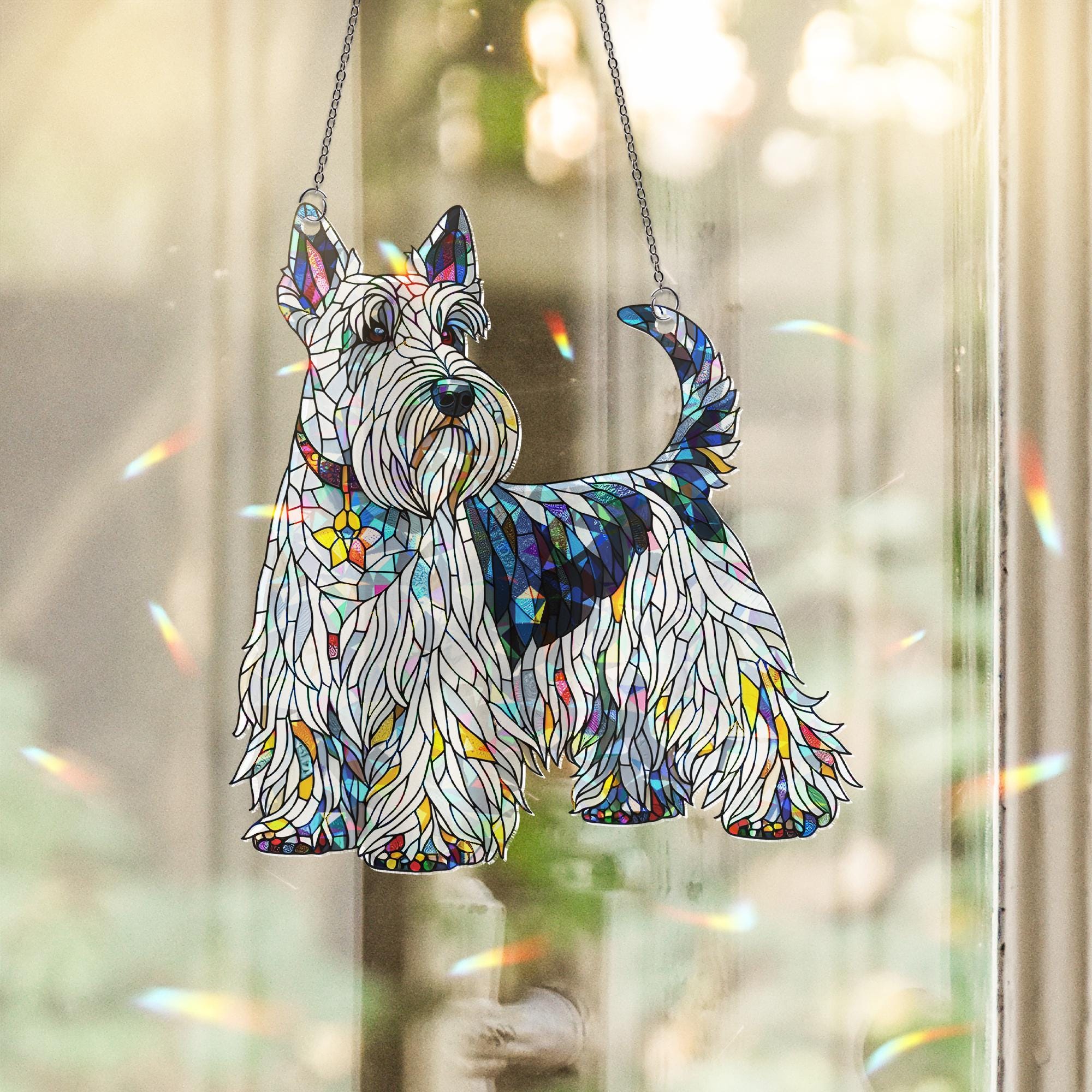 Scottish Terrier Dog Suncatcher, Holographic Acrylic Window Decor, Rainbow Scottie Gift for Dog Lovers, Sunlight Catcher Ornament