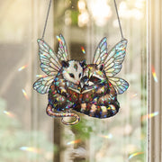 Fairy Possum & Raccoon Suncatcher, Holographic Acrylic Window Decor, Cute Book Lovers Fantasy Animal Gift, Whimsical Sun Catcher