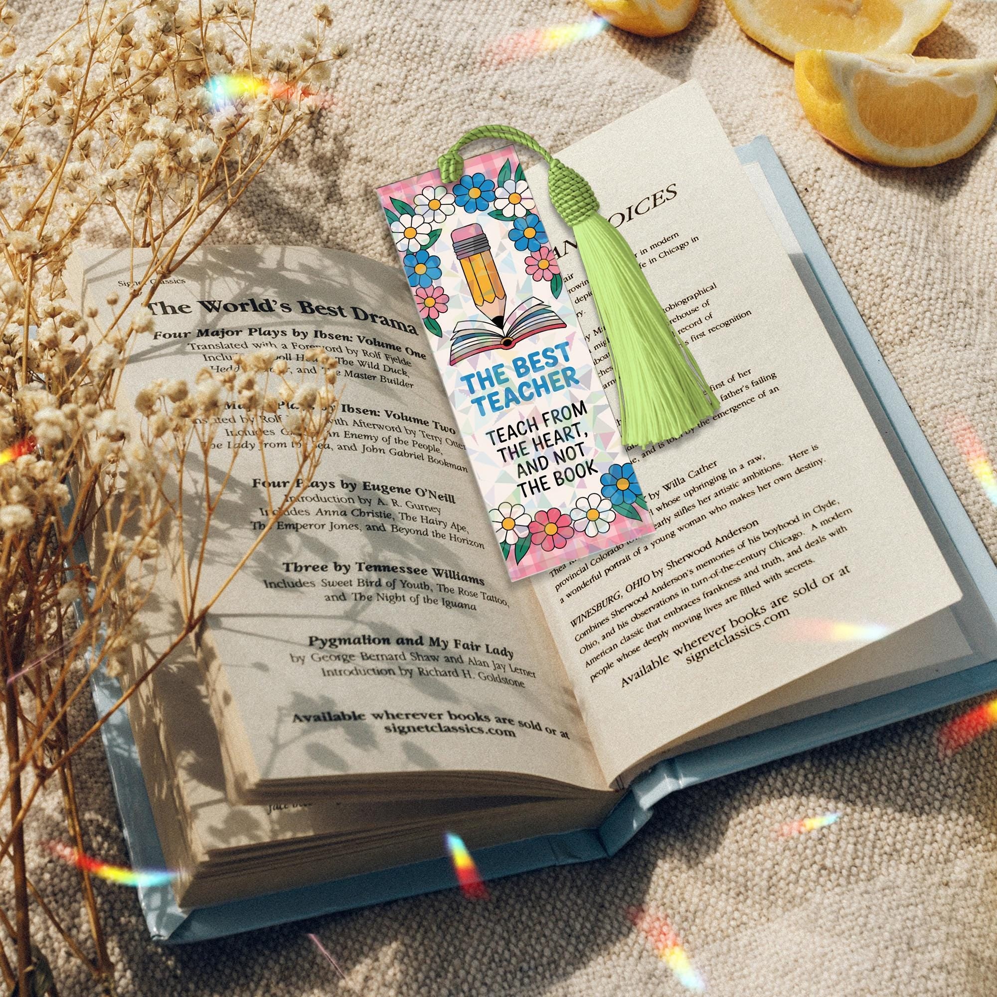 The Best Teacher Teaches From The Heart Bookmark - Back To School Teacher Gift, Thank You Present for Educators, Floral Bookmark