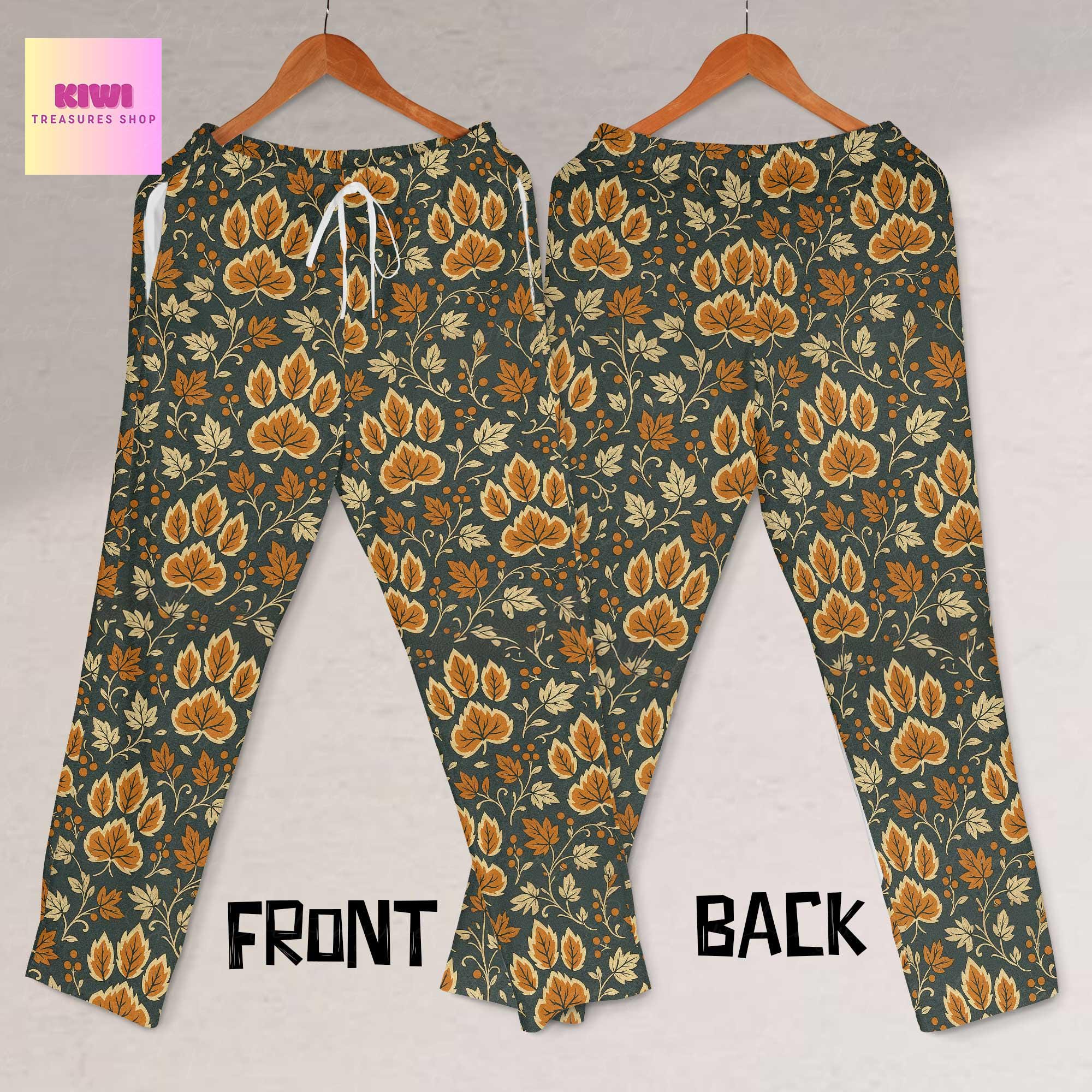 Autumn Paw Print Pajama Pants, Cozy Fall Lounge Pants for Dog & Cat Moms, Leaf Pattern Pet Lover Gift, Cute autumn Sleepwear