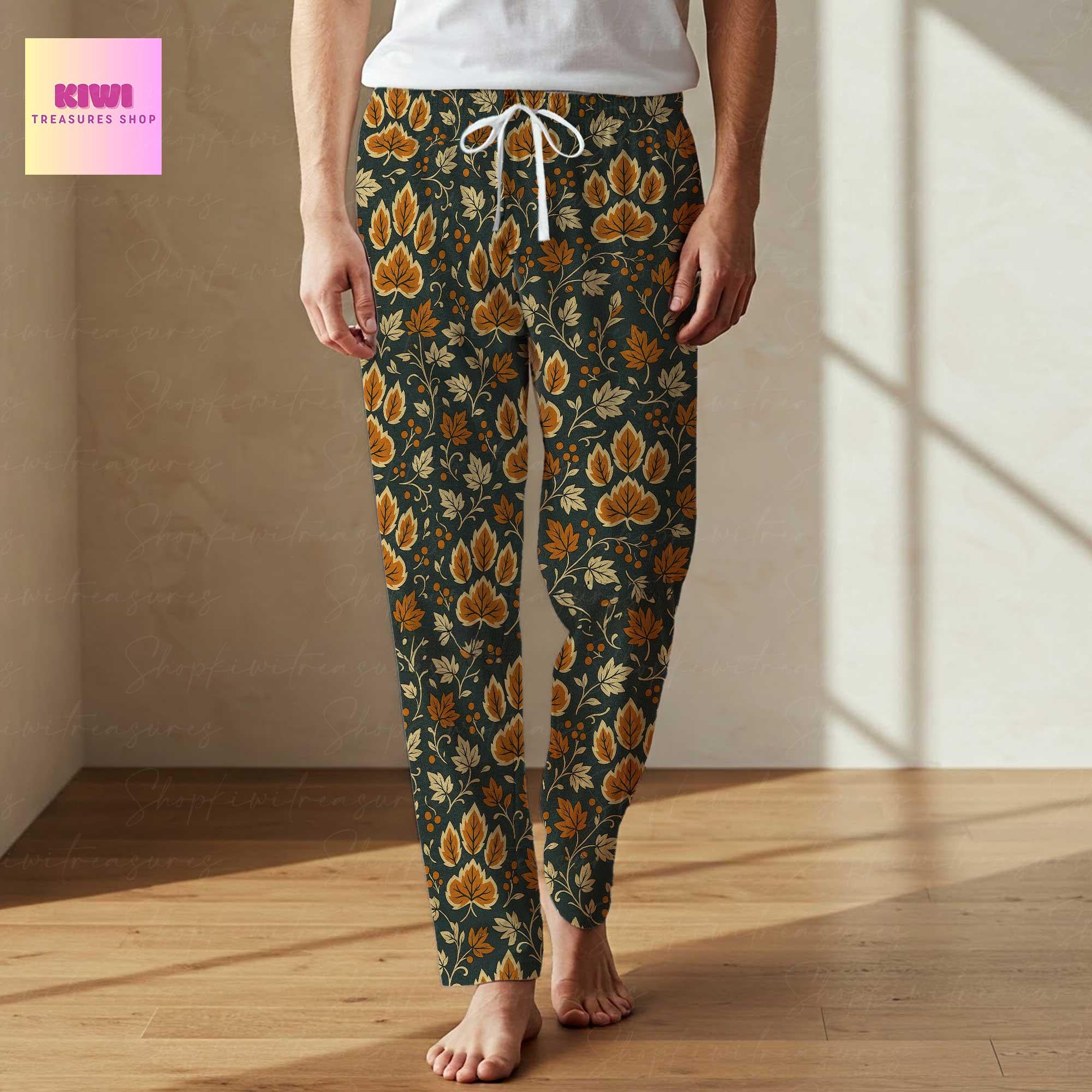 Autumn Paw Print Pajama Pants, Cozy Fall Lounge Pants for Dog & Cat Moms, Leaf Pattern Pet Lover Gift, Cute autumn Sleepwear