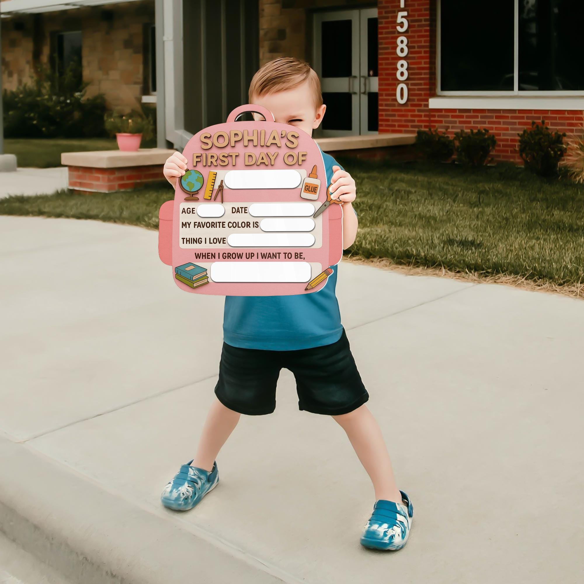 Personalized First Day of School Sign, Reusable Milestone Sign, Backpack Dry Erase Board for Kids, Back to School Photo Prop Keepsake Gift