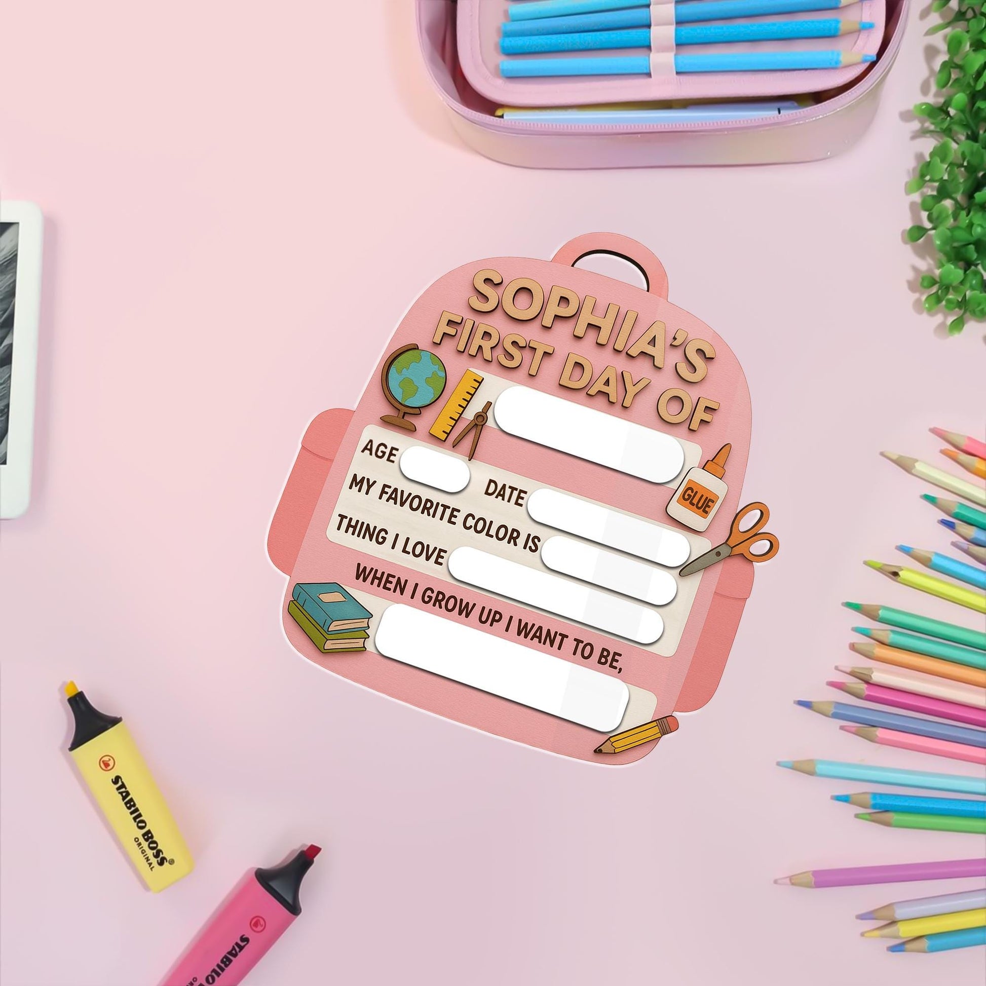 Personalized First Day of School Sign, Reusable Milestone Sign, Backpack Dry Erase Board for Kids, Back to School Photo Prop Keepsake Gift