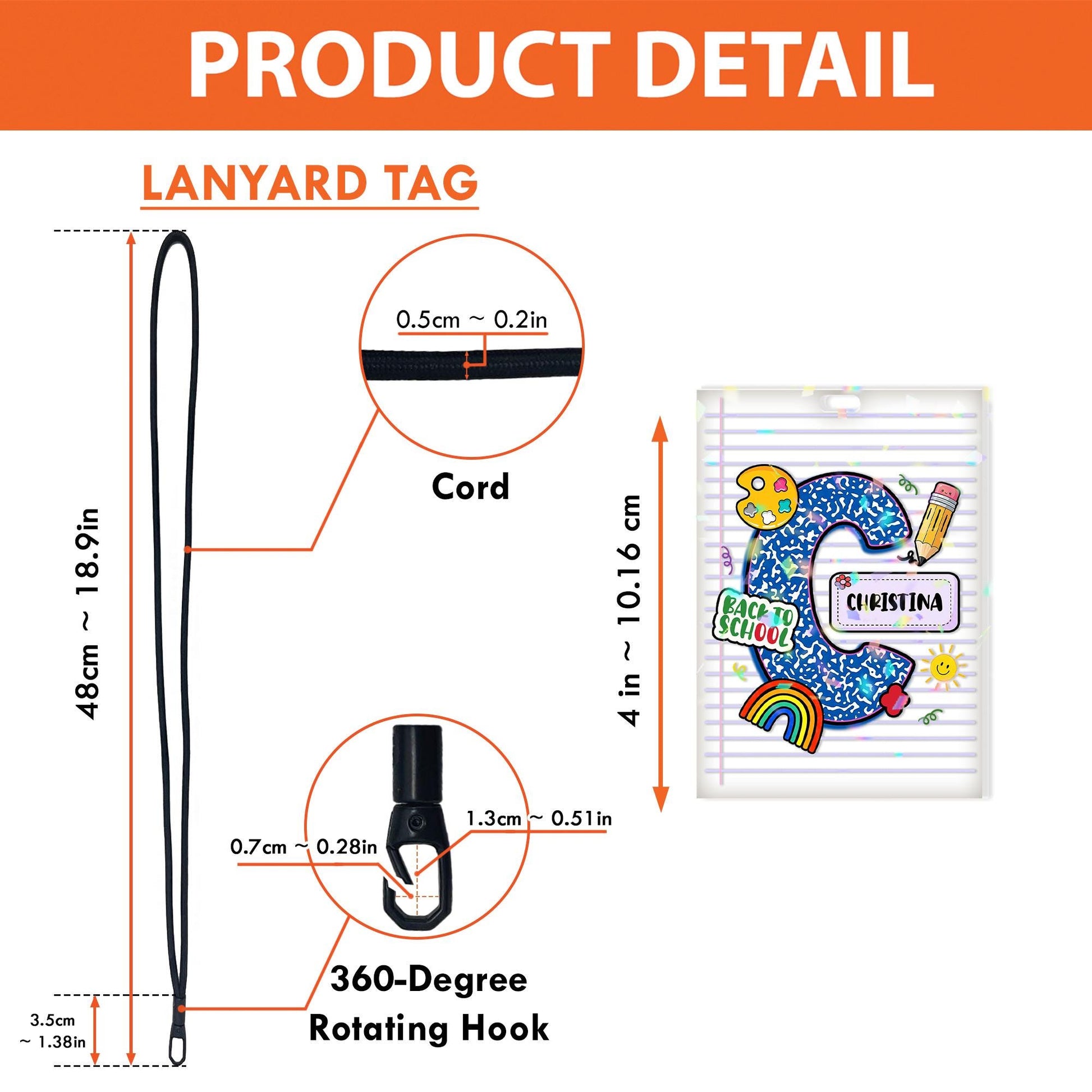 Personalized Back to School ID Badge Holder – Custom Name Lanyard Insert with Notebook Paper & Rainbow Design for Teachers or Students