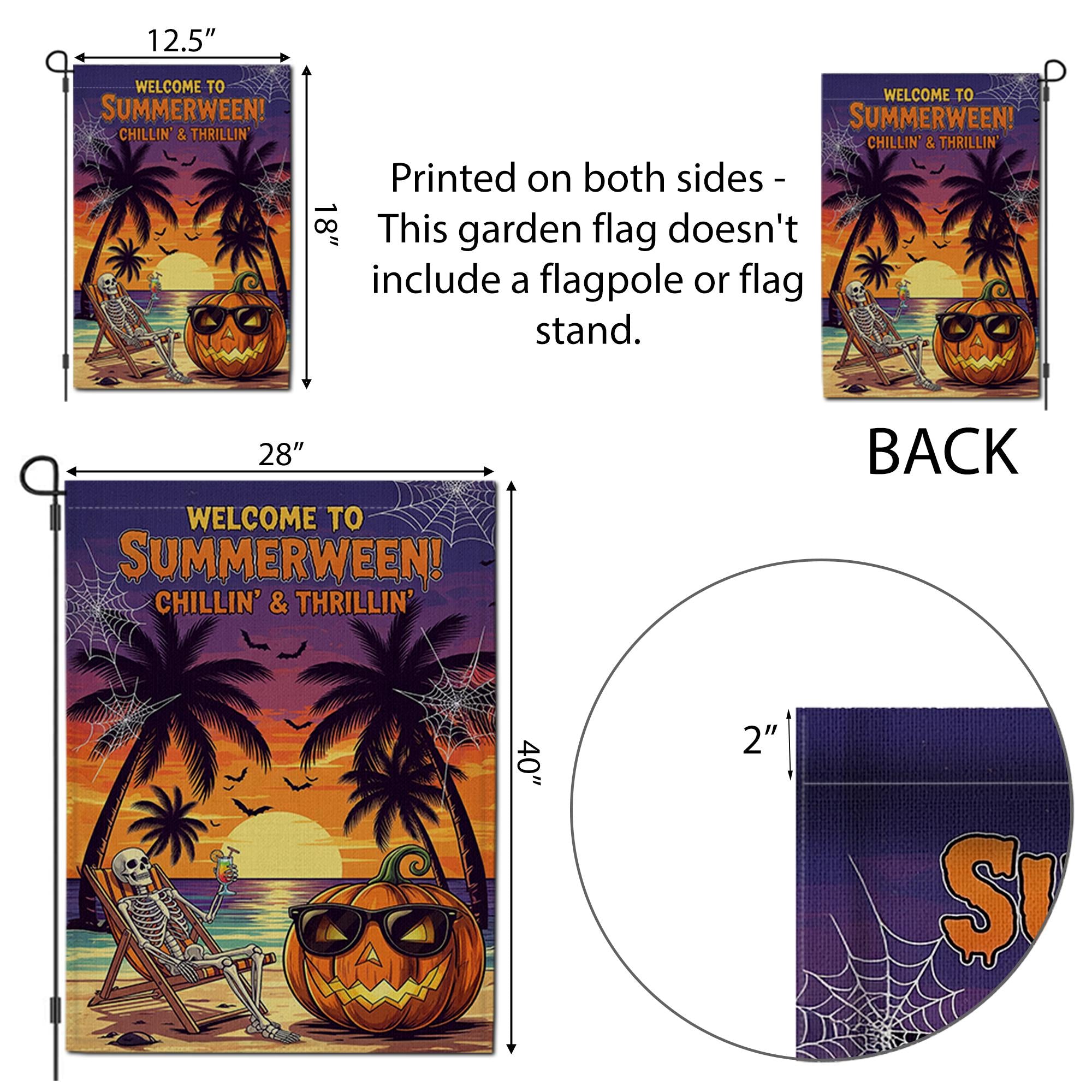 Summerween Garden Flag – Funny Skeleton Pumpkin Decor, Halloween in Summer Banner, Tropical Spooky Yard Decoration, Beach Vibes Sign