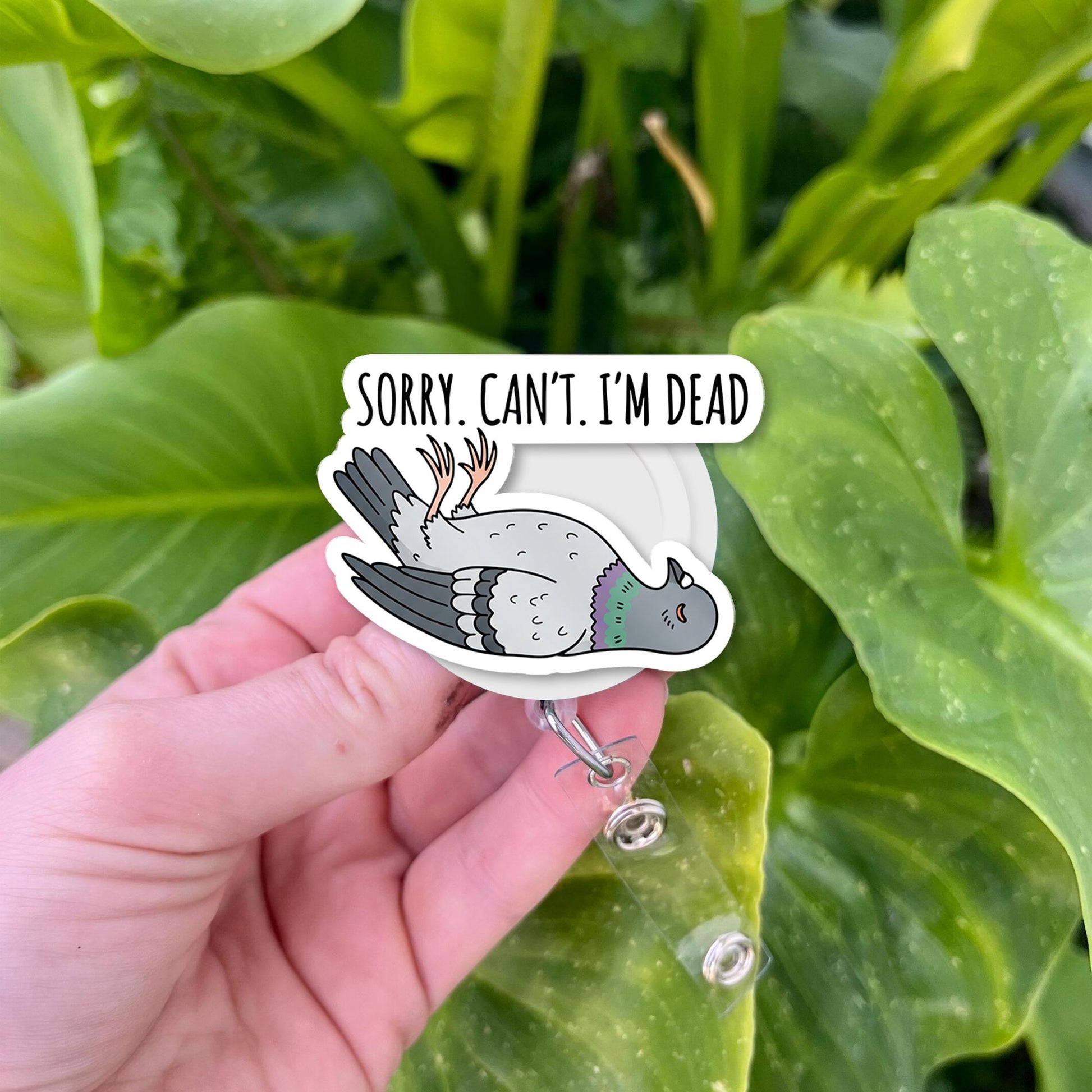 Funny Badge Reel, Sorry Can't I'm Dead Pigeon ID Holder, Nurse Badge Clip, Cute Office Humor Lanyard, Funny Dead Bird Reel