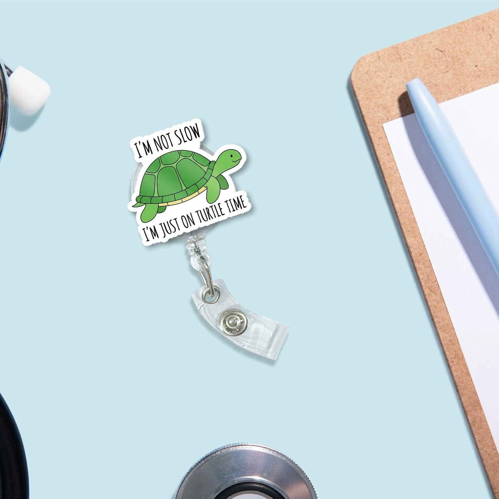 Turtle Badge Reel, I'm Not Slow I'm on Turtle Time, Funny ID Clip, Cute Work Lanyard, Animal Badge Holder, Slow and Steady Humor