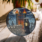 Grim Reaper Hell Gate Suncatcher – Gothic Skeleton Halloween Window Decor, Dark Fantasy Horror Art Ornament
