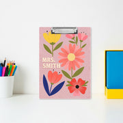 Custom Floral Clipboard, Personalized Teacher Clipboard, Cute Name Clip Board, Pink Faux Glitter Office Gift, Custom Gift for Women