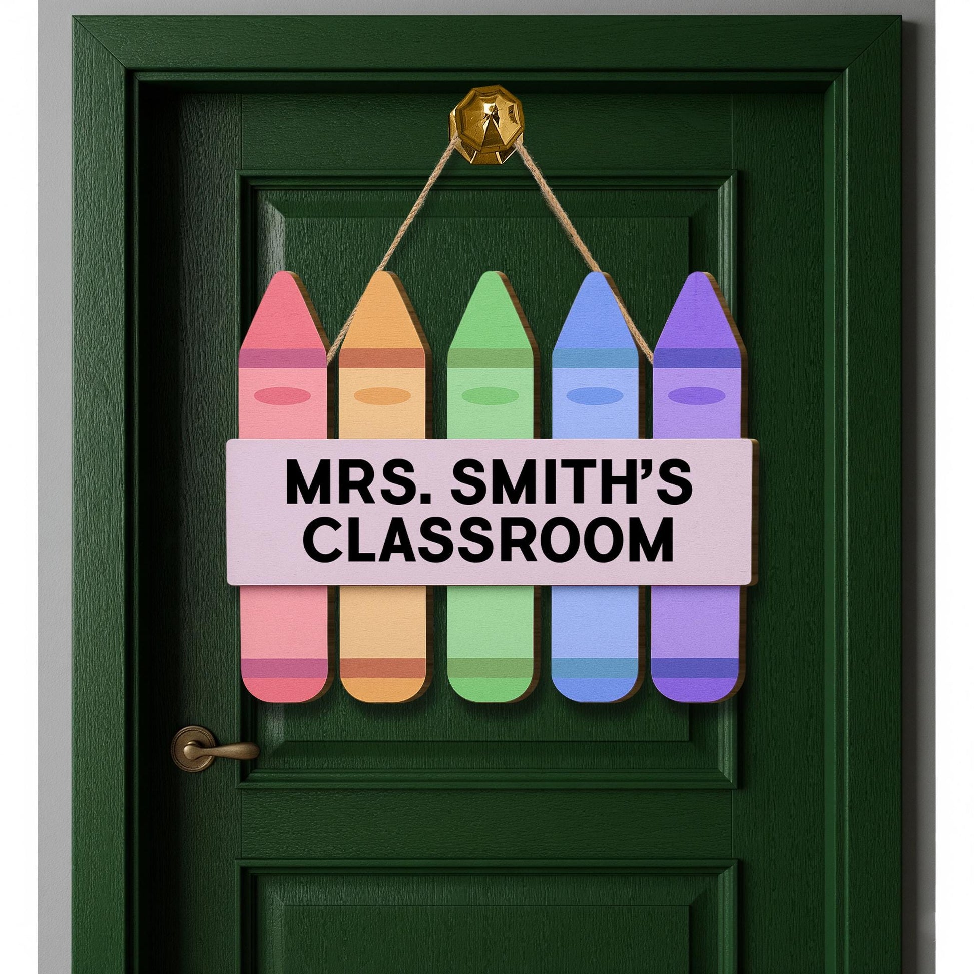 Personalized Teacher Classroom Door Sign – Rainbow Crayon Hanging Sign with Custom Name – Back to School Classroom Decor Gift