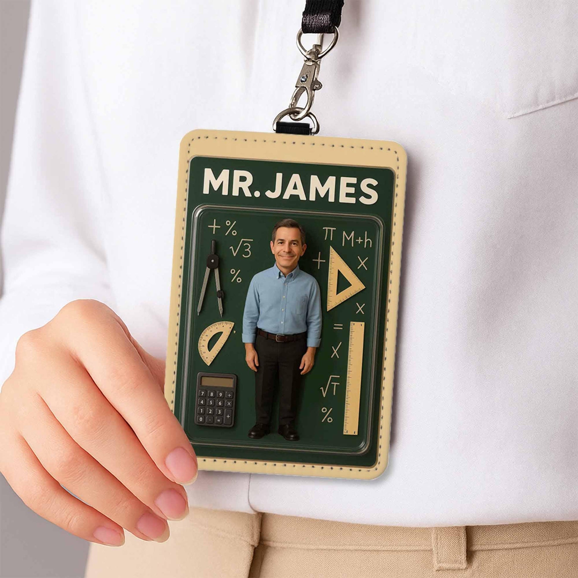 Personalized Math Teacher Badge Holder, Custom Name ID Tag with Calculator and Ruler, Back to School Gift for Math Educators