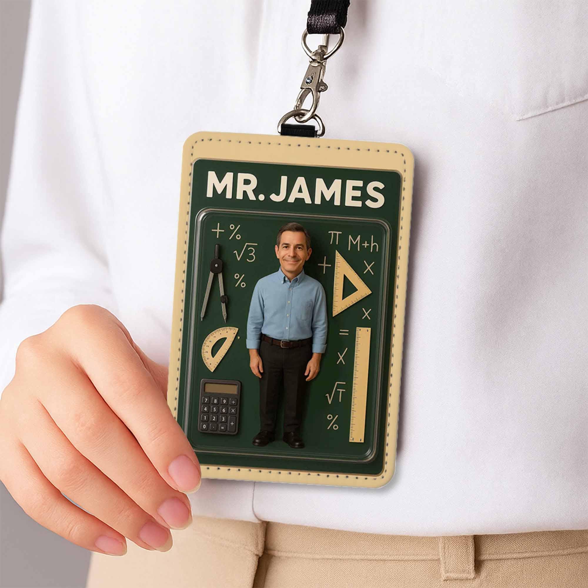Personalized Math Teacher Badge Holder, Custom Name ID Tag with Calculator and Ruler, Back to School Gift for Math Educators