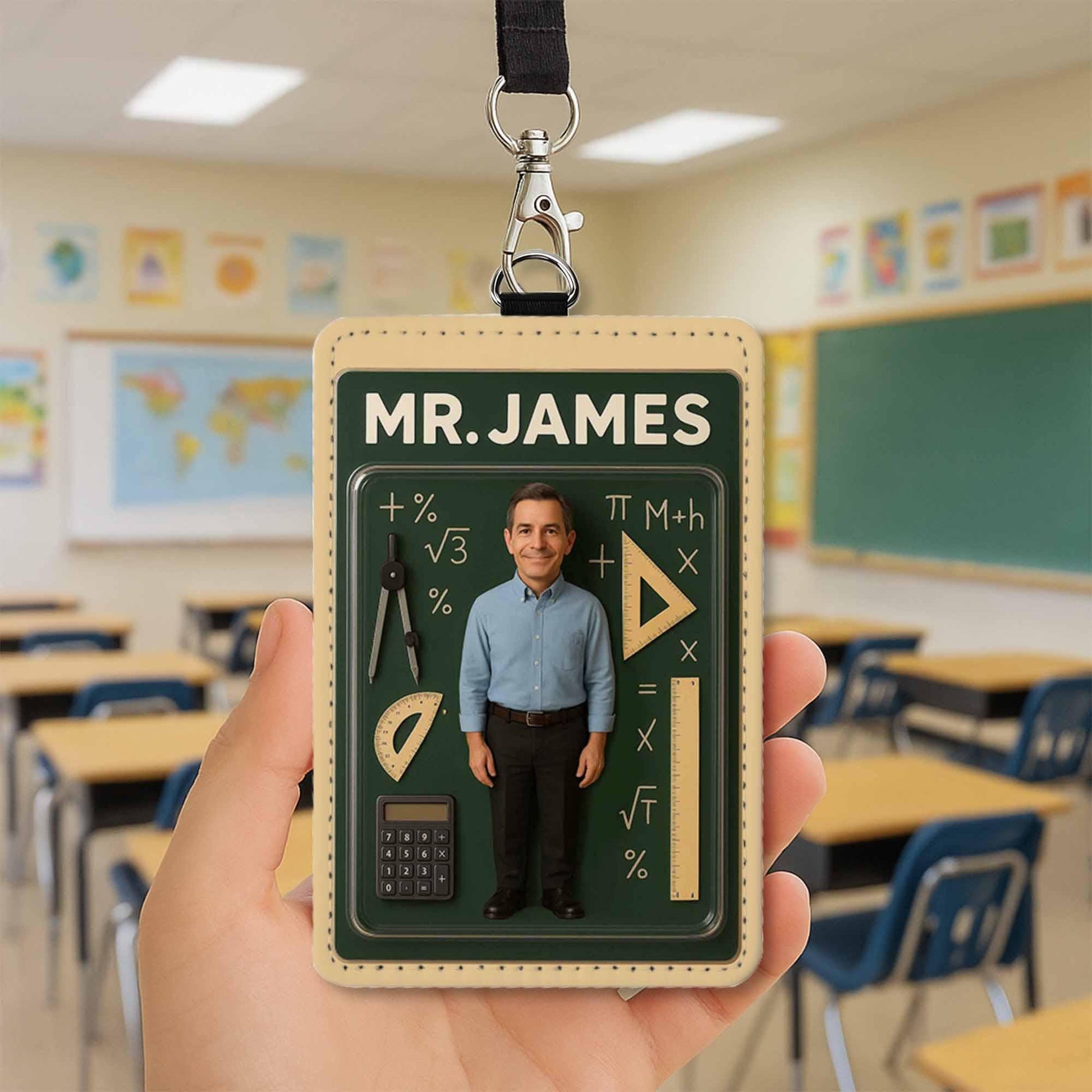 Personalized Math Teacher Badge Holder, Custom Name ID Tag with Calculator and Ruler, Back to School Gift for Math Educators