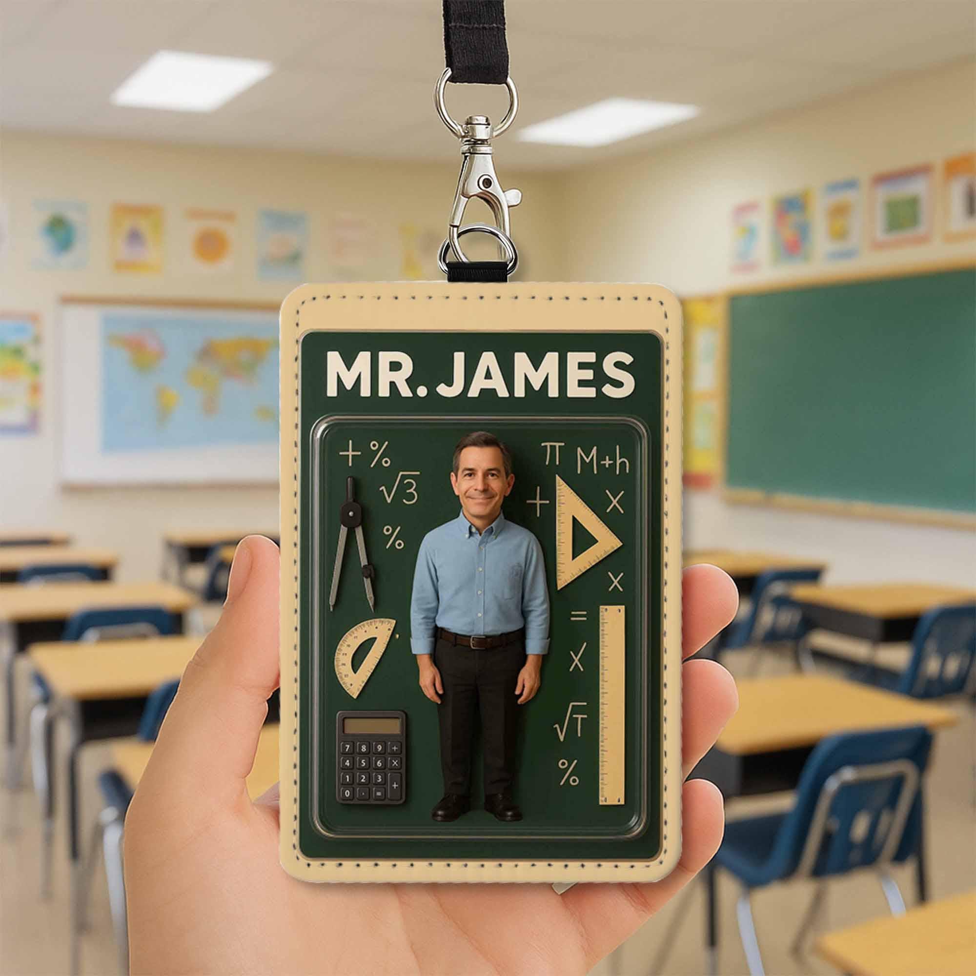 Personalized Math Teacher Badge Holder, Custom Name ID Tag with Calculator and Ruler, Back to School Gift for Math Educators