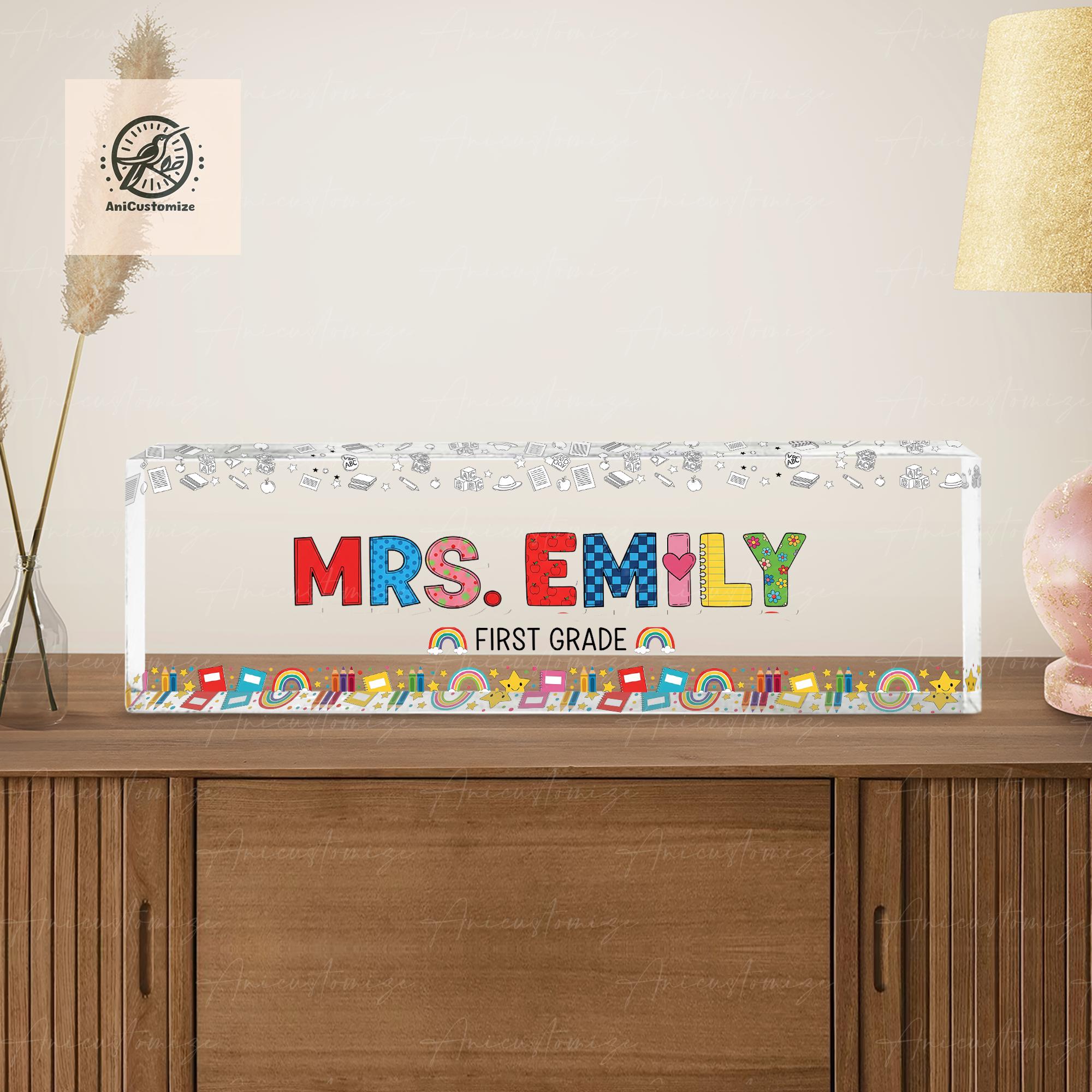 Personalized Teacher Desk Name Plate, Custom Acrylic Sign with Colorful Letters & Icons, Back to School Classroom Decor Gift, Educators Gift
