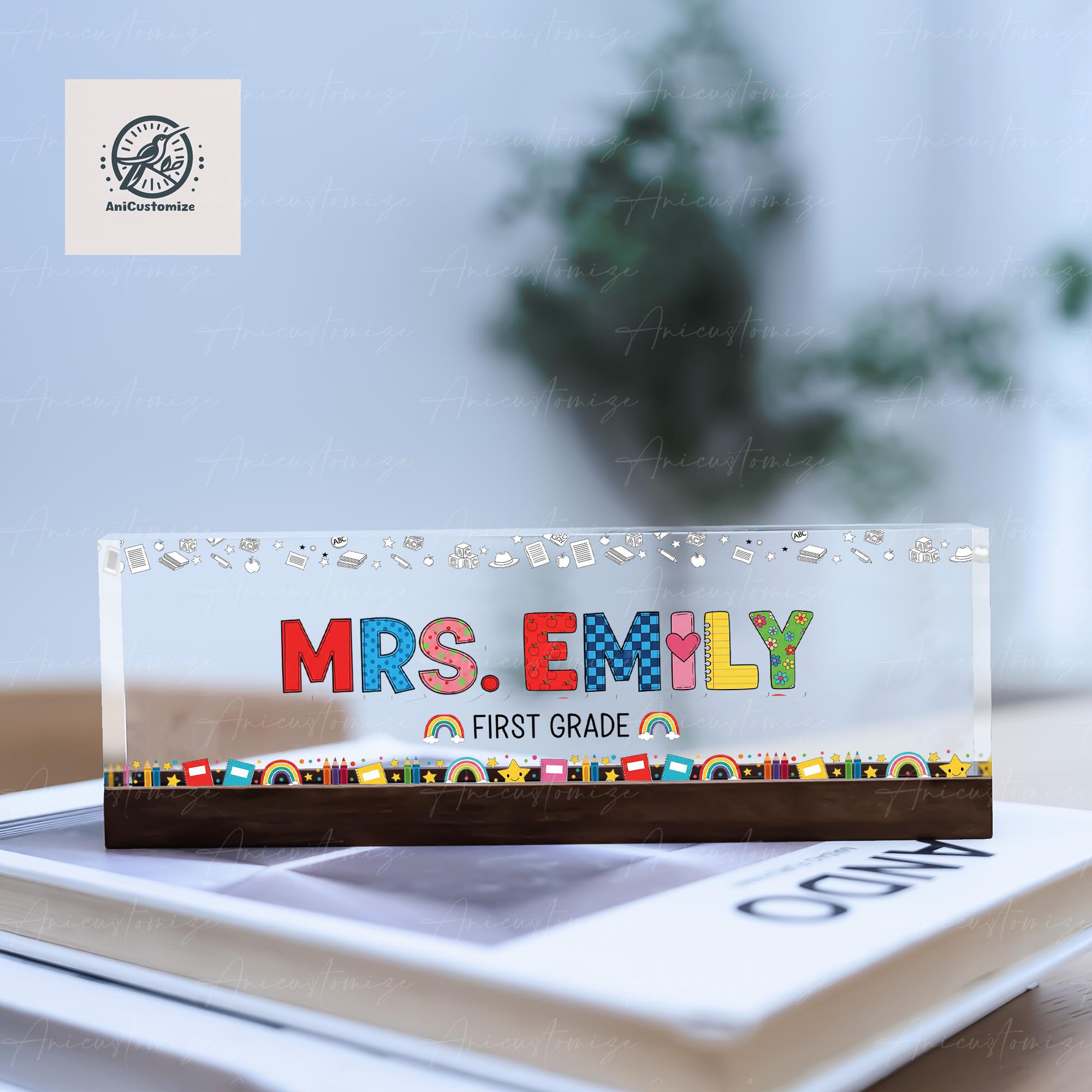Personalized Teacher Desk Name Plate, Custom Acrylic Sign with Colorful Letters & Icons, Back to School Classroom Decor Gift, Educators Gift