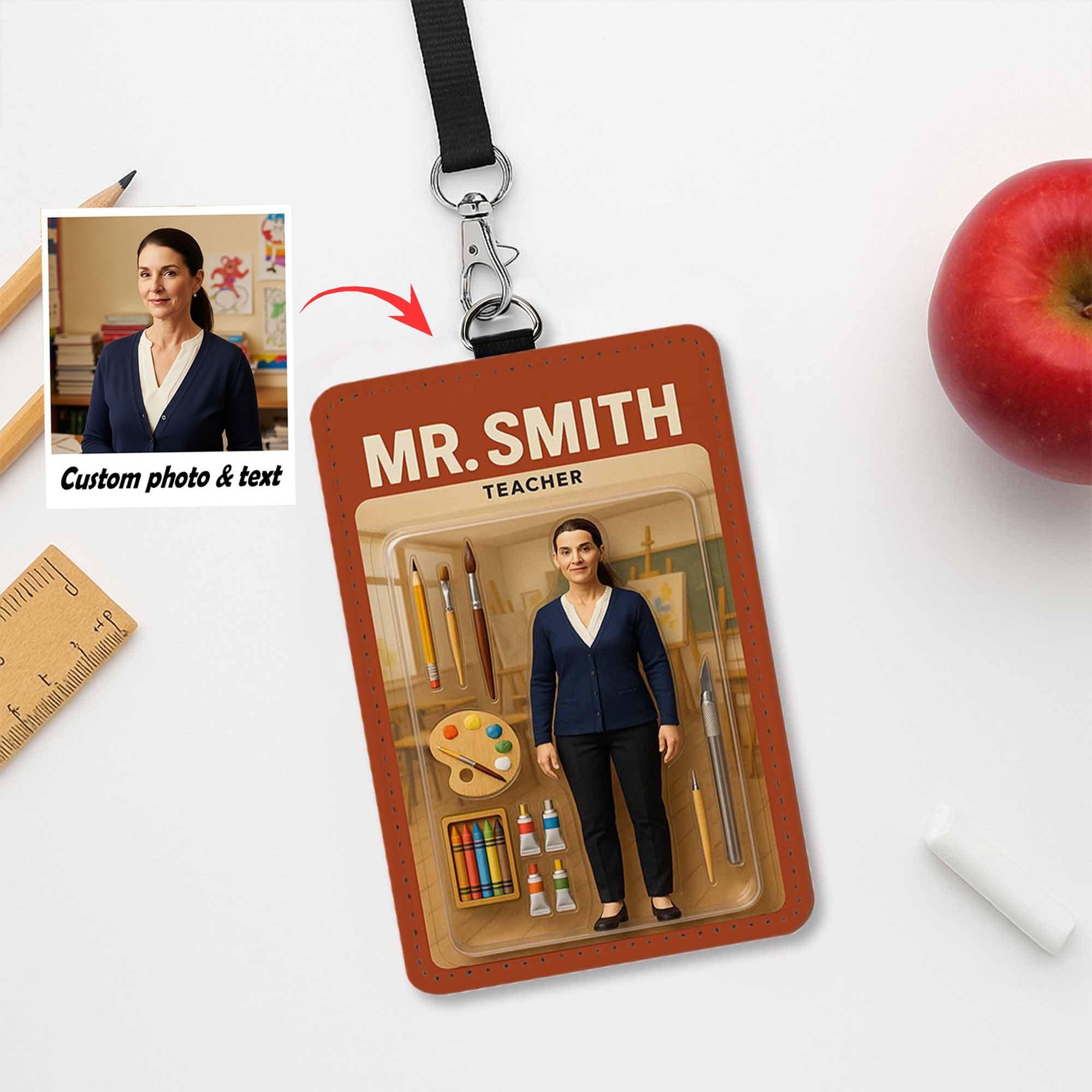 Personalized Art Teacher Badge Holder, Custom Name ID Tag with Paint Palette Design, Back to School Gift for Creative Educators